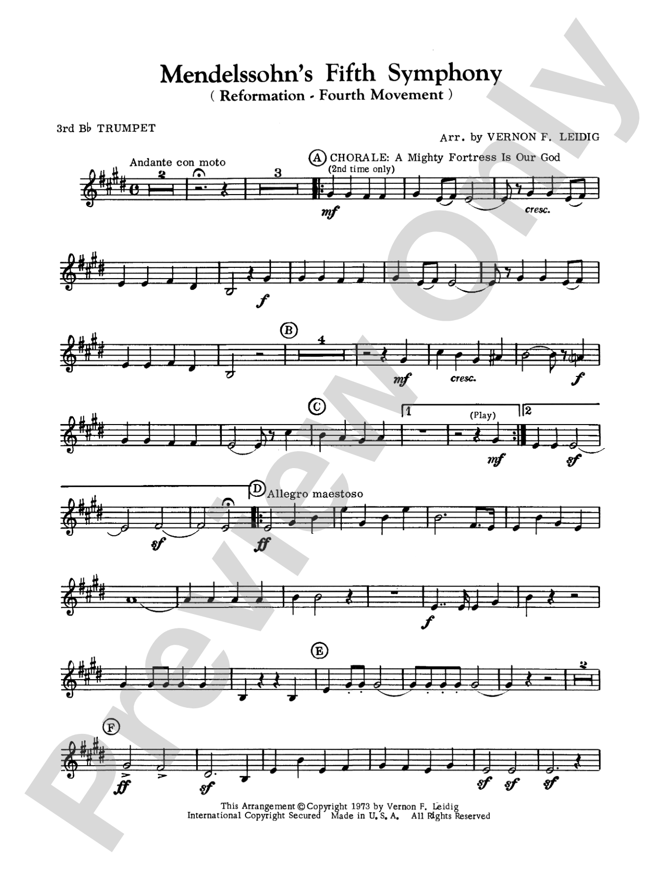 Mendelssohn's 5th Symphony "Reformation," 4th Movement: 3rd B-flat Trumpet