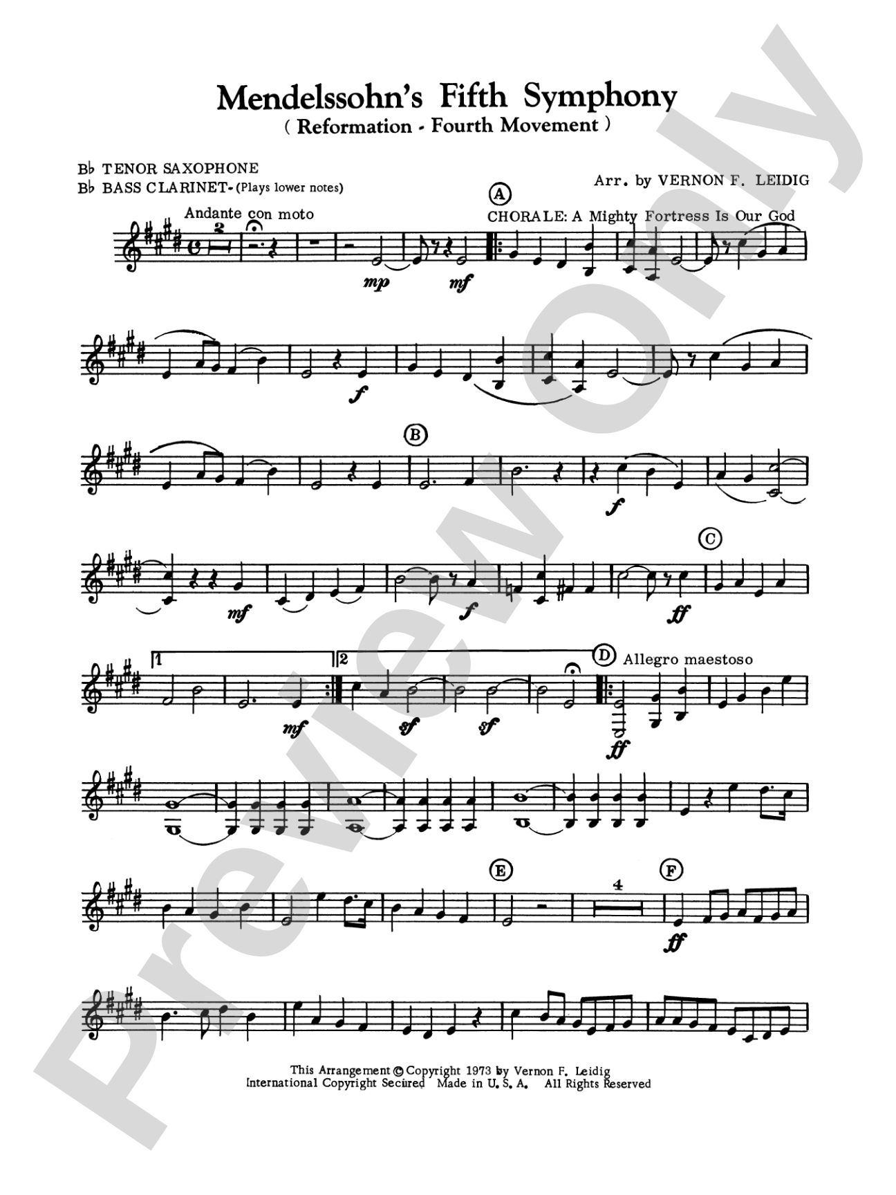Mendelssohn's 5th Symphony "Reformation," 4th Movement: B-flat Tenor Saxophone