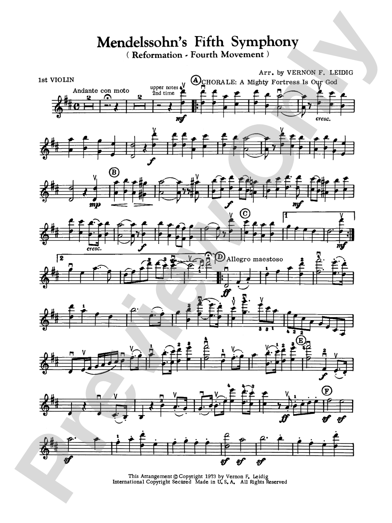 Mendelssohn's 5th Symphony "Reformation," 4th Movement: 1st Violin
