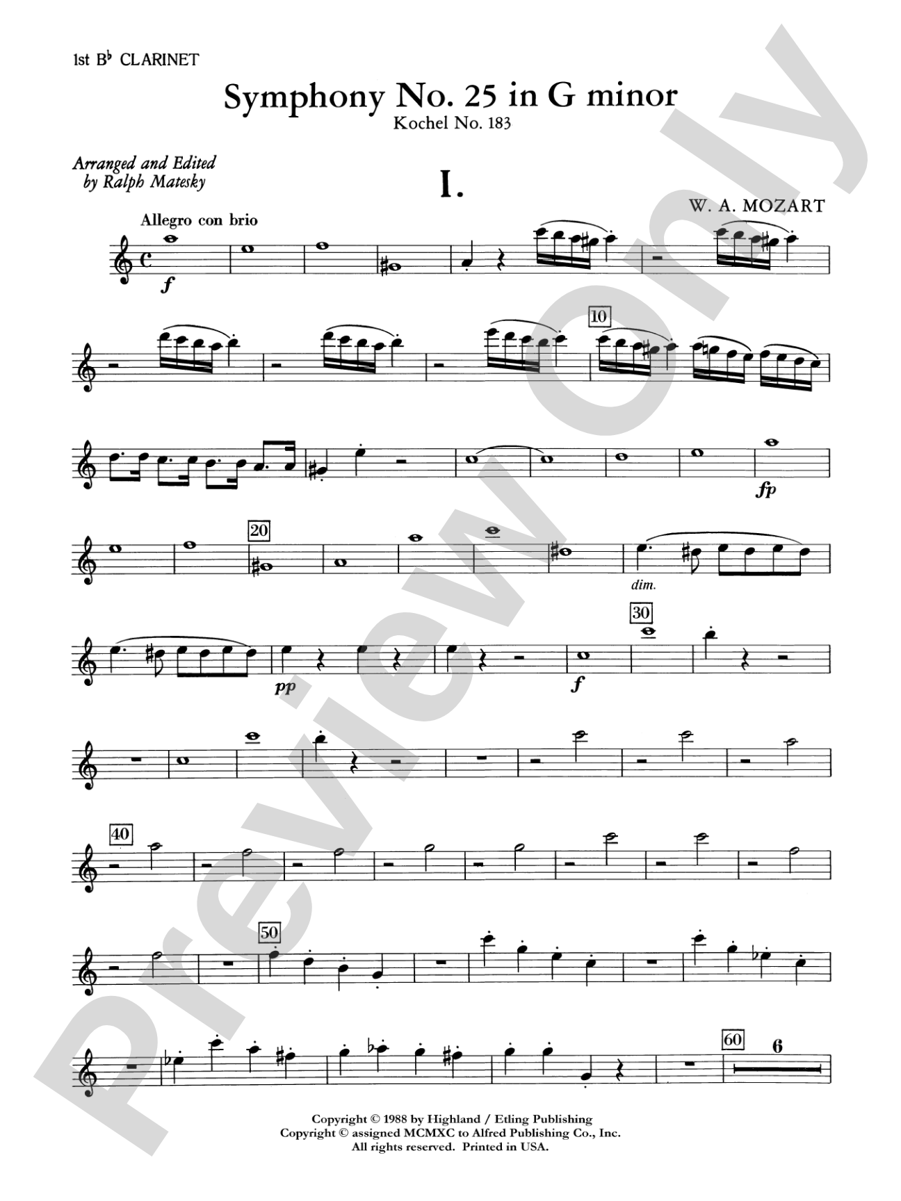Mozart's Symphony No. 25 in G Minor, 1st & 2nd Movements: 1st B-flat Clarinet