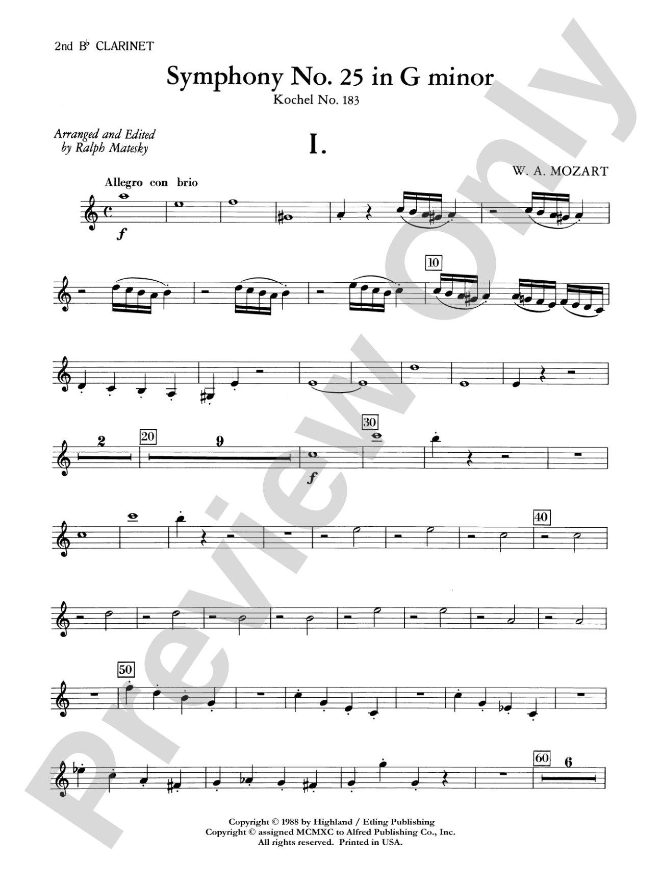 Mozart's Symphony No. 25 in G Minor, 1st & 2nd Movements: 2nd B-flat Clarinet