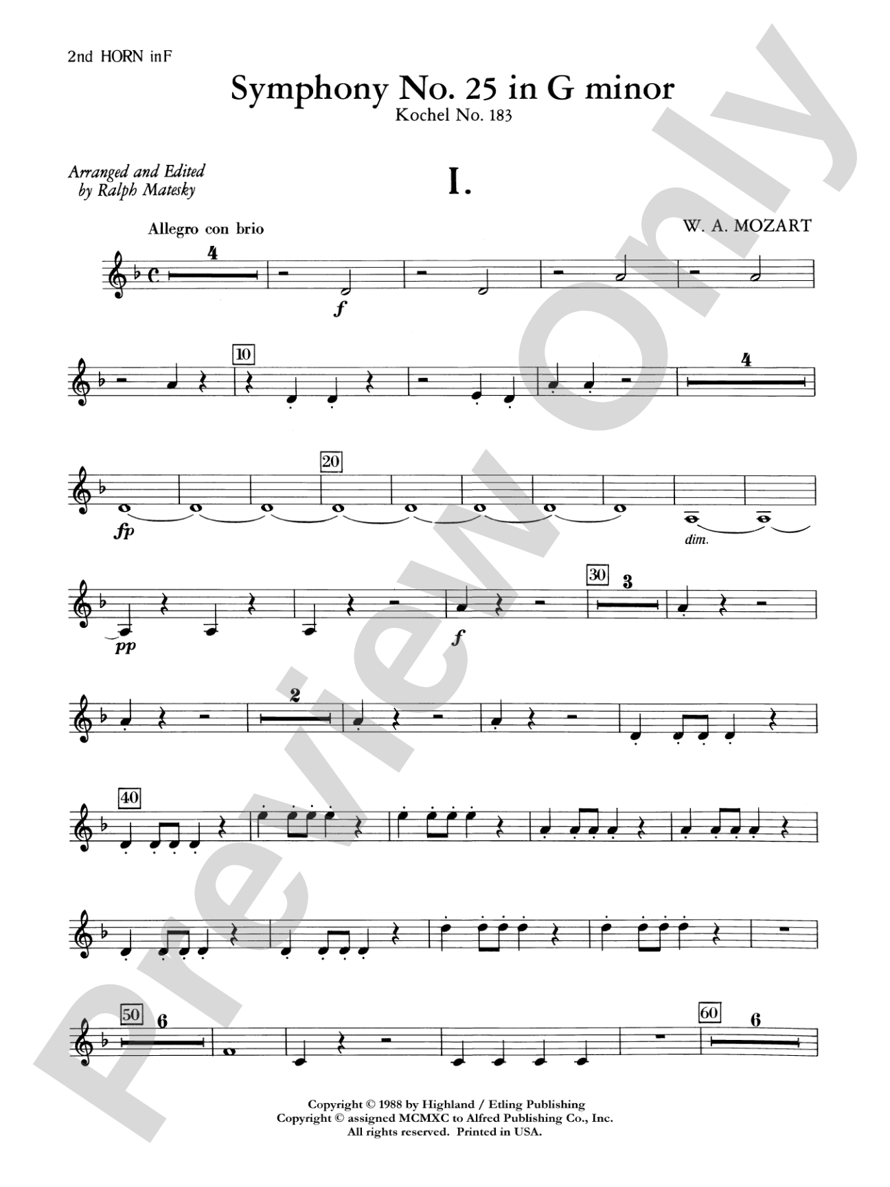 Mozart's Symphony No. 25 in G Minor, 1st & 2nd Movements: 2nd F Horn