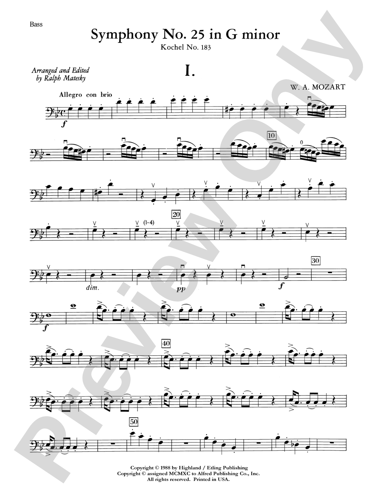 Mozart's Symphony No. 25 in G Minor, 1st & 2nd Movements: String Bass