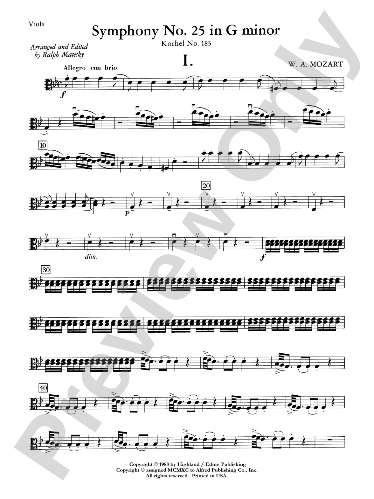 Mozart's Symphony No. 25 in G Minor, 1st & 2nd Movements: Viola
