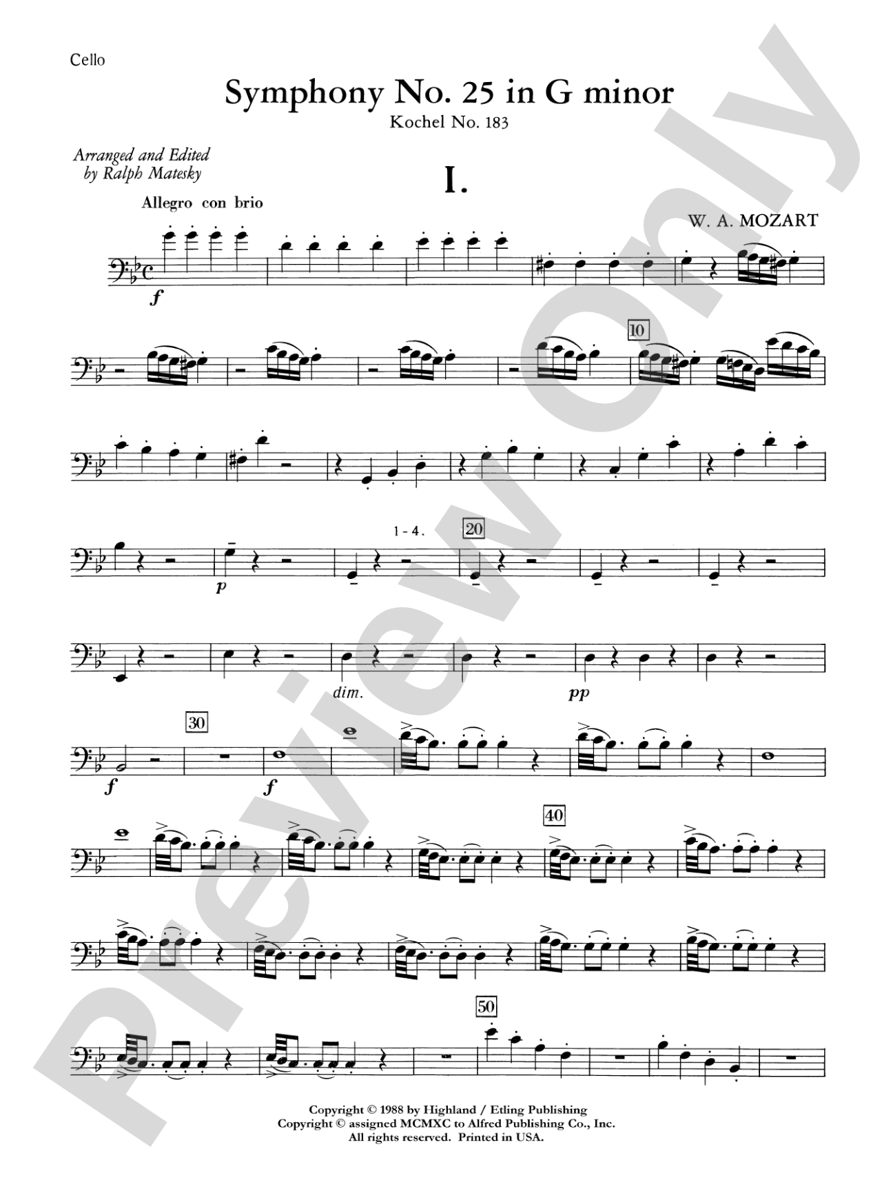 Mozart's Symphony No. 25 in G Minor, 1st & 2nd Movements: Cello