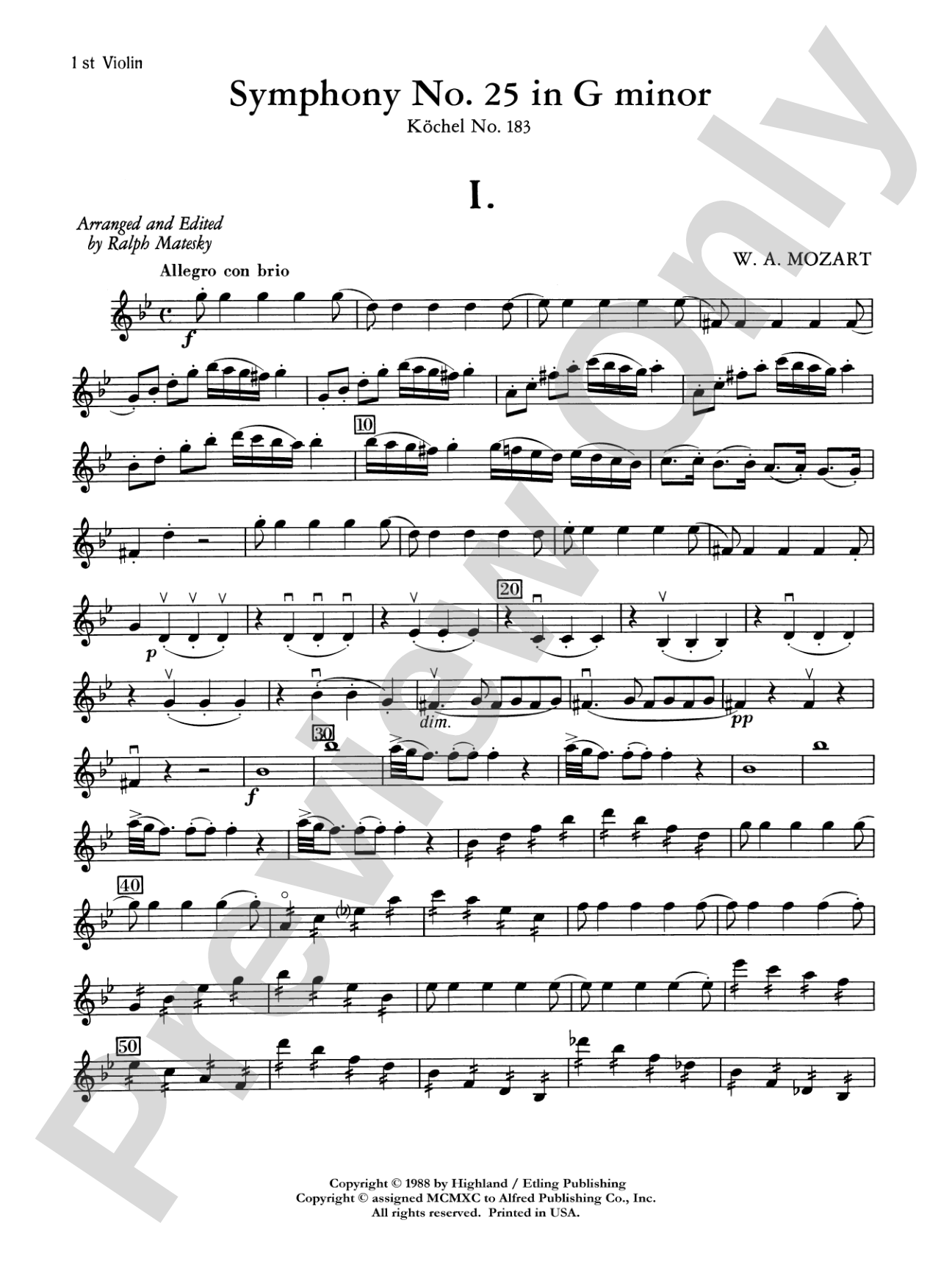 Mozart's Symphony No. 25 in G Minor, 1st & 2nd Movements: 1st Violin