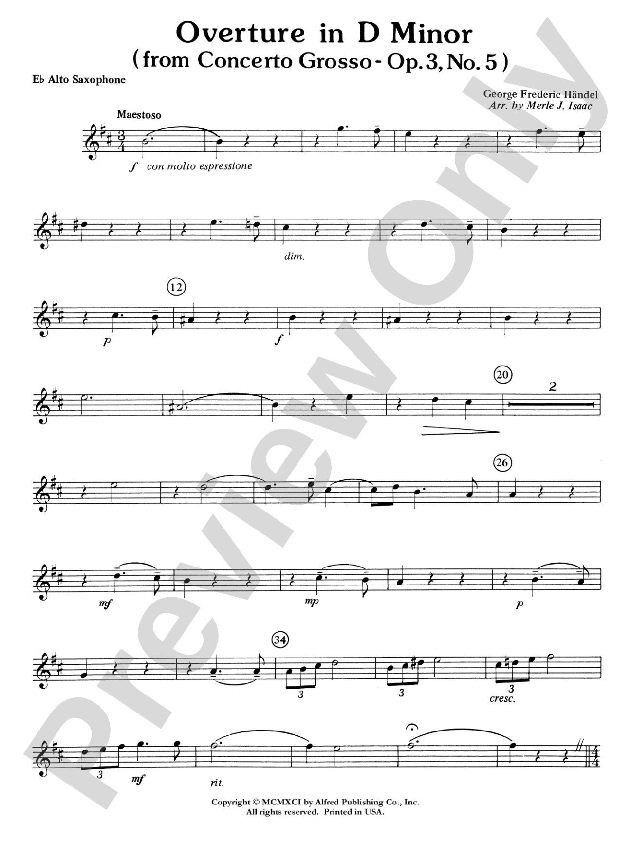 Overture in D minor (Concerto Grosso): E-flat Alto Saxophone