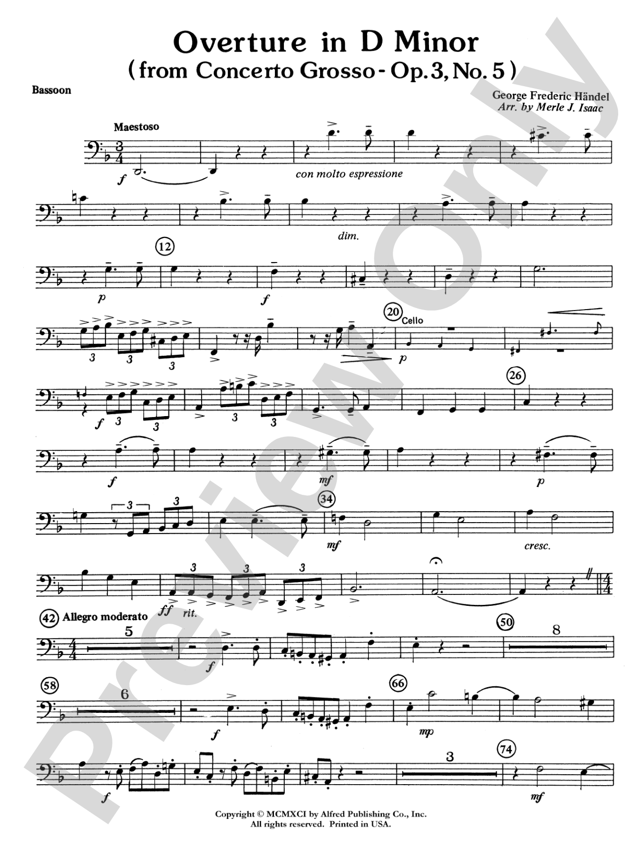 Overture in D minor (Concerto Grosso): Bassoon