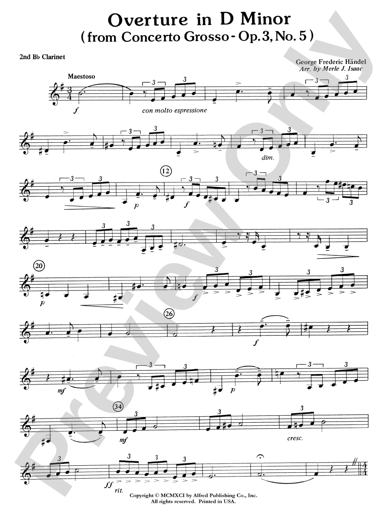 Overture in D minor (Concerto Grosso): 2nd B-flat Clarinet