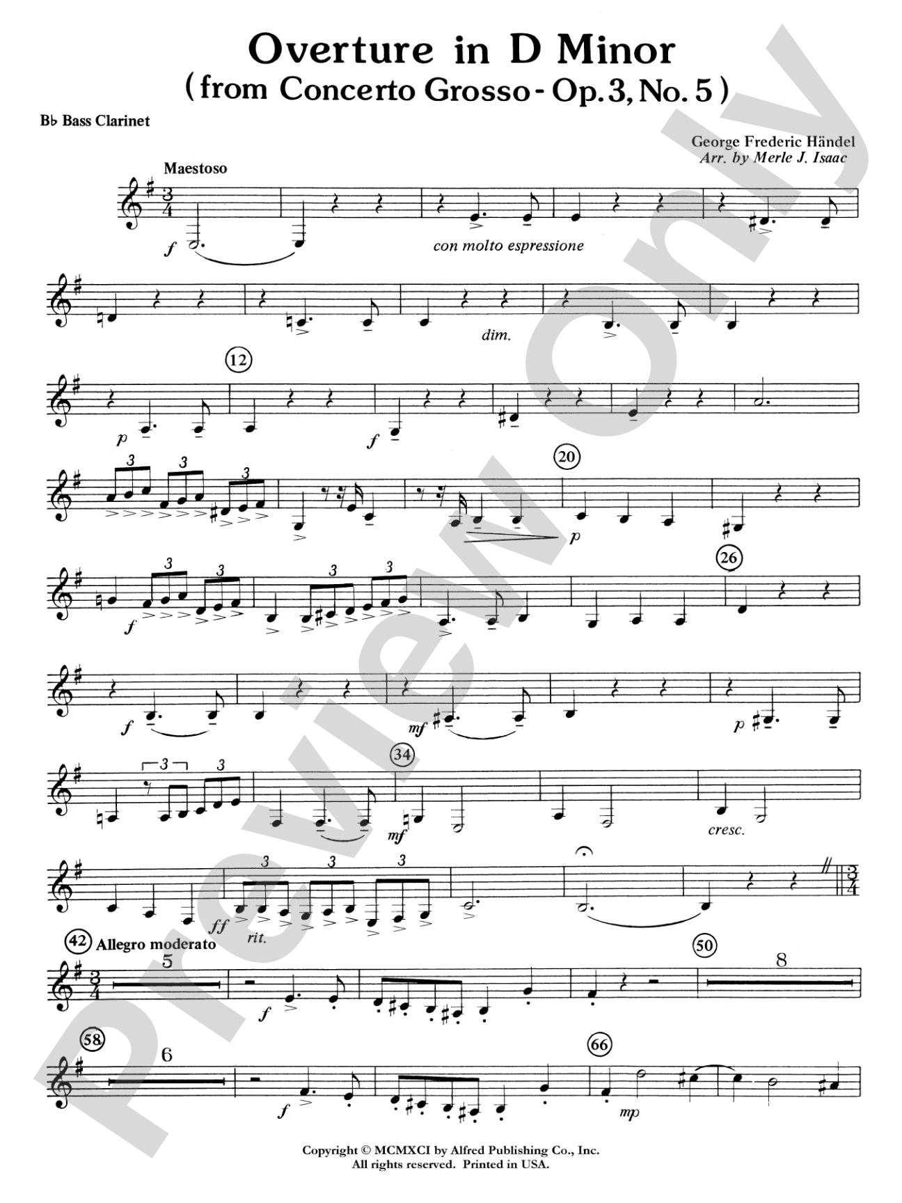 Overture in D minor (Concerto Grosso): B-flat Bass Clarinet