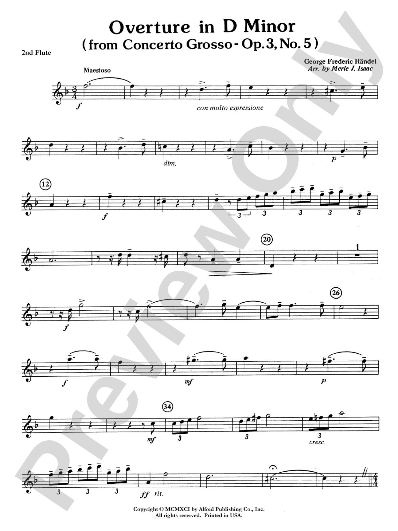 Overture in D minor (Concerto Grosso): 2nd Flute