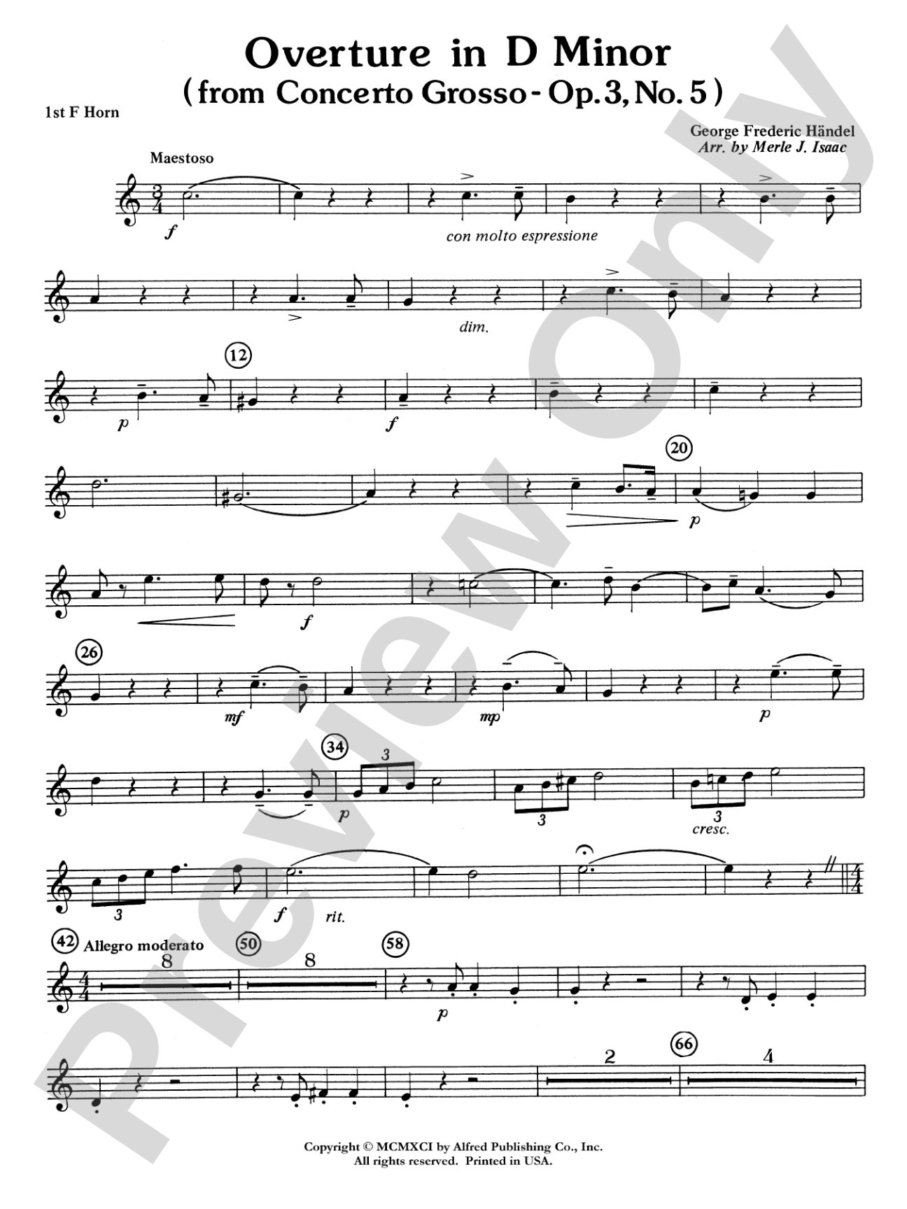 Overture in D minor (Concerto Grosso): 1st F Horn