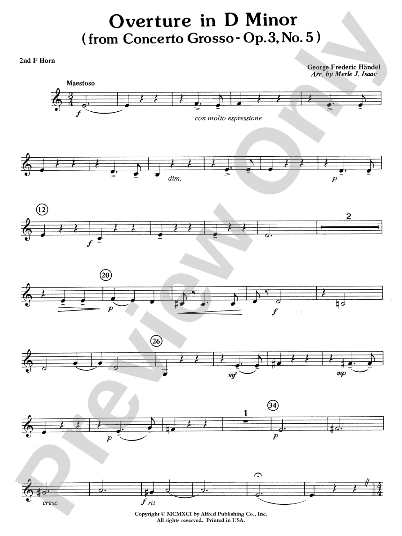 Overture in D minor (Concerto Grosso): 2nd F Horn