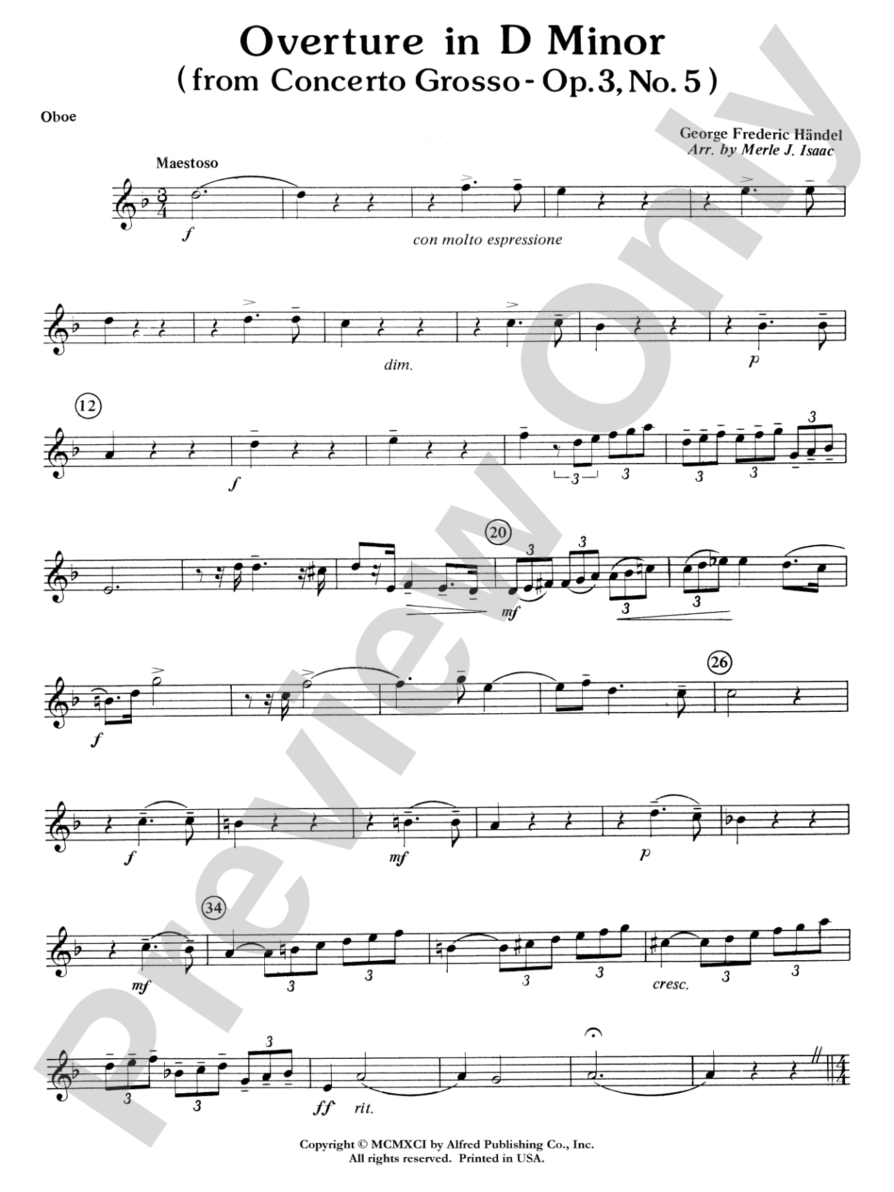 Overture in D minor (Concerto Grosso): Oboe