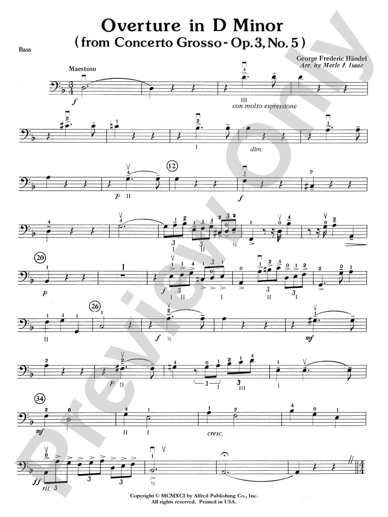 Overture in D minor (Concerto Grosso): String Bass