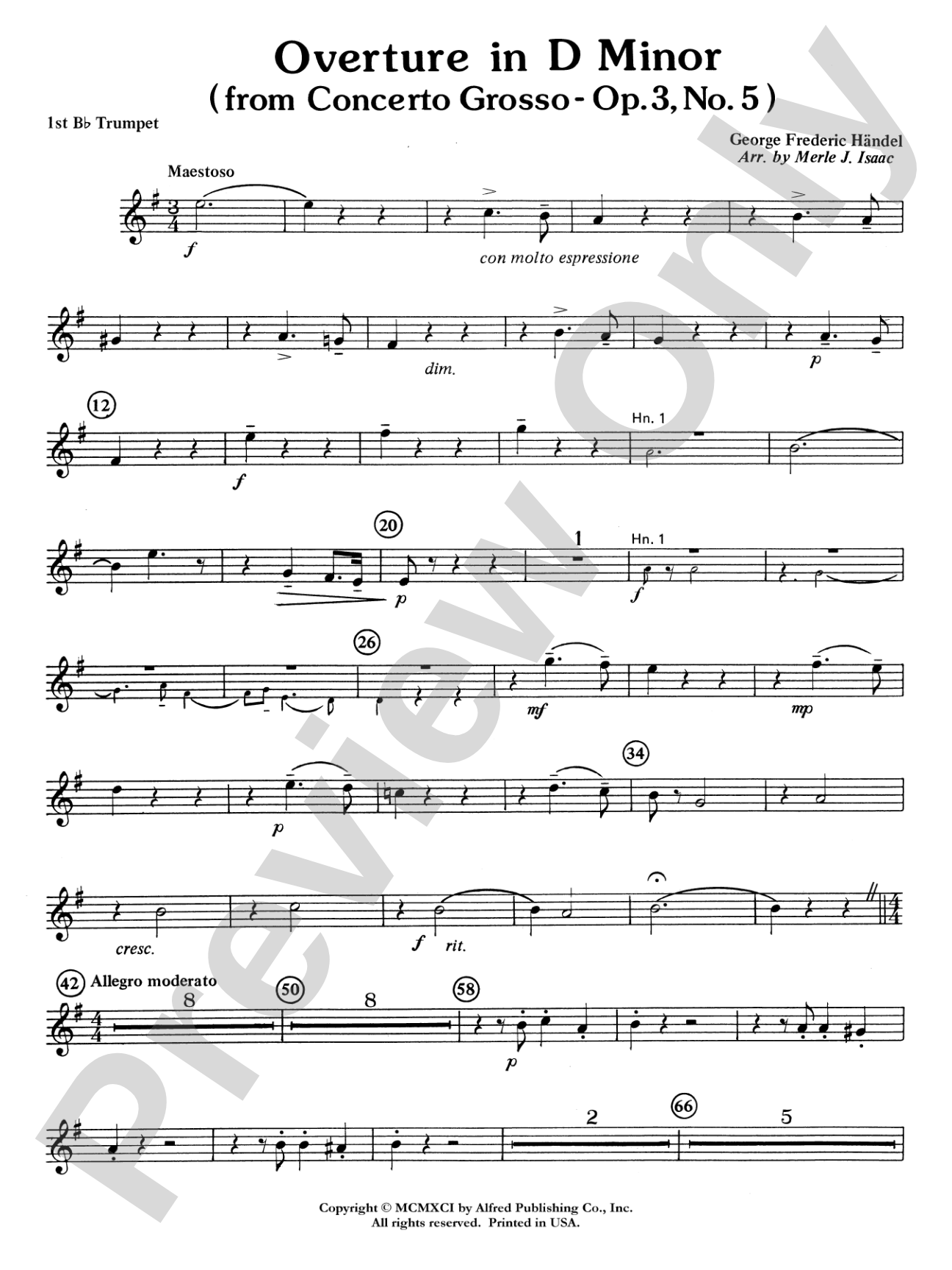 Overture in D minor (Concerto Grosso): 1st B-flat Trumpet