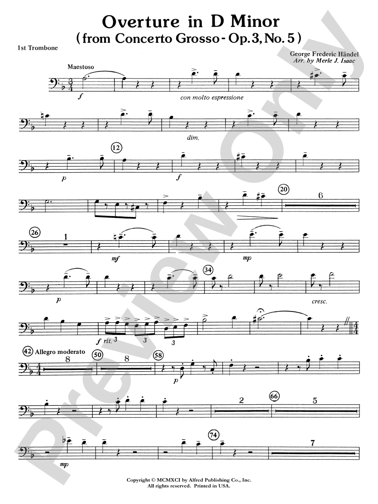Overture in D minor (Concerto Grosso): 1st Trombone