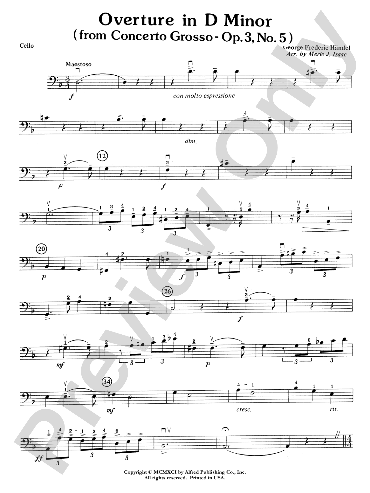 Overture in D minor (Concerto Grosso): Cello