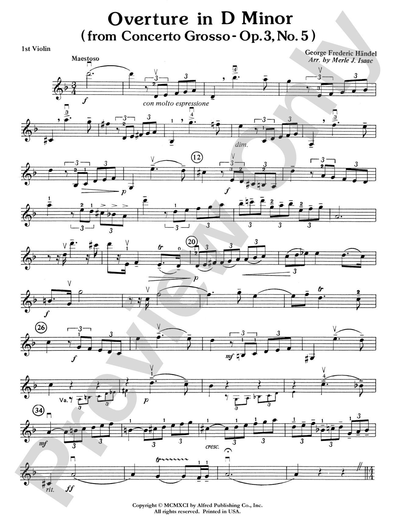 Overture in D minor (Concerto Grosso): 1st Violin