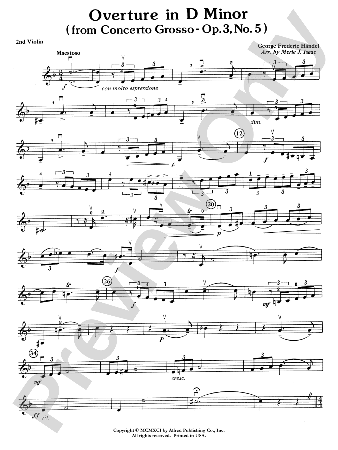 Overture in D minor (Concerto Grosso): 2nd Violin