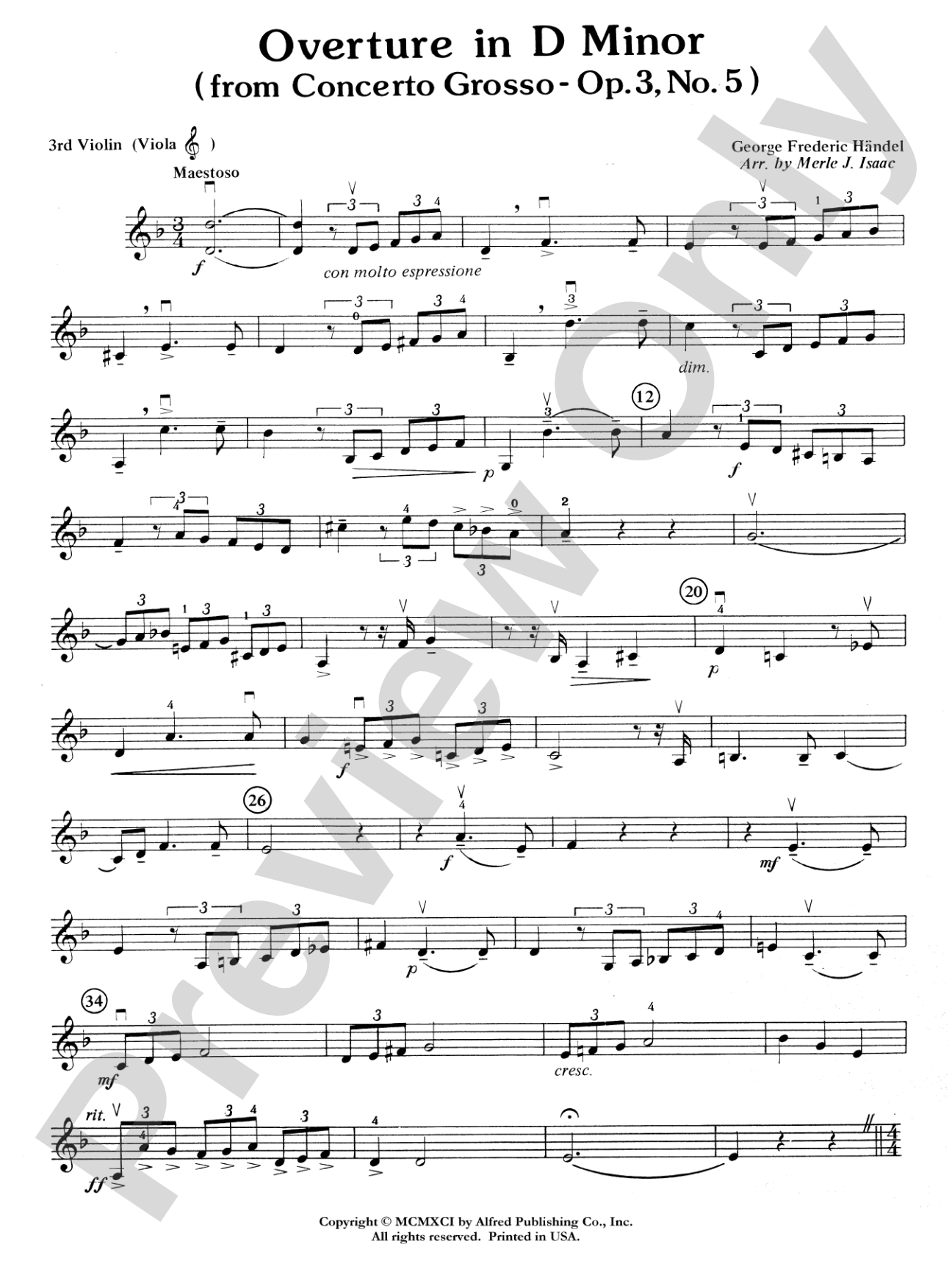 Overture in D minor (Concerto Grosso): 3rd Violin (Viola [TC])