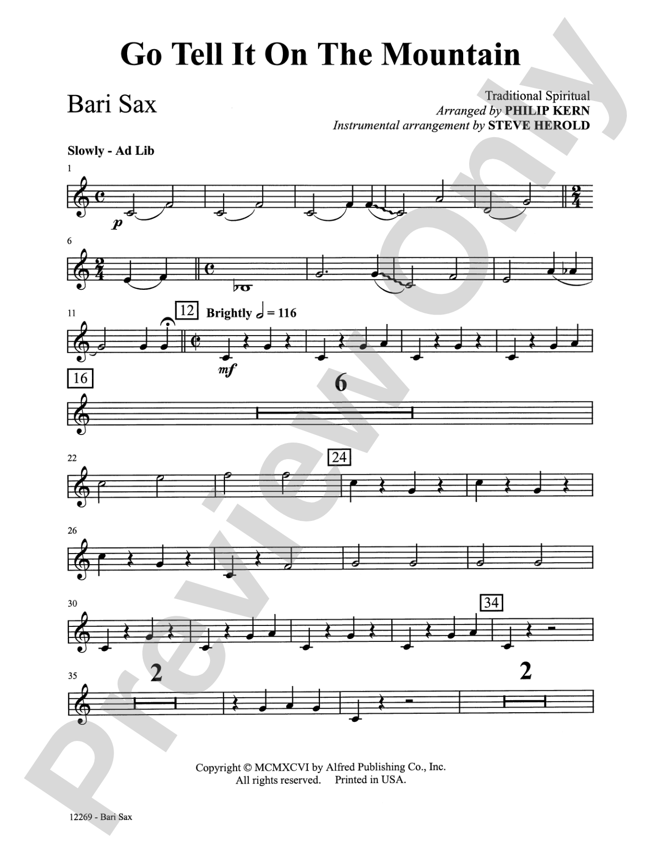Go Tell It on the Mountain: E-flat Baritone Saxophone: Choral SoundPax