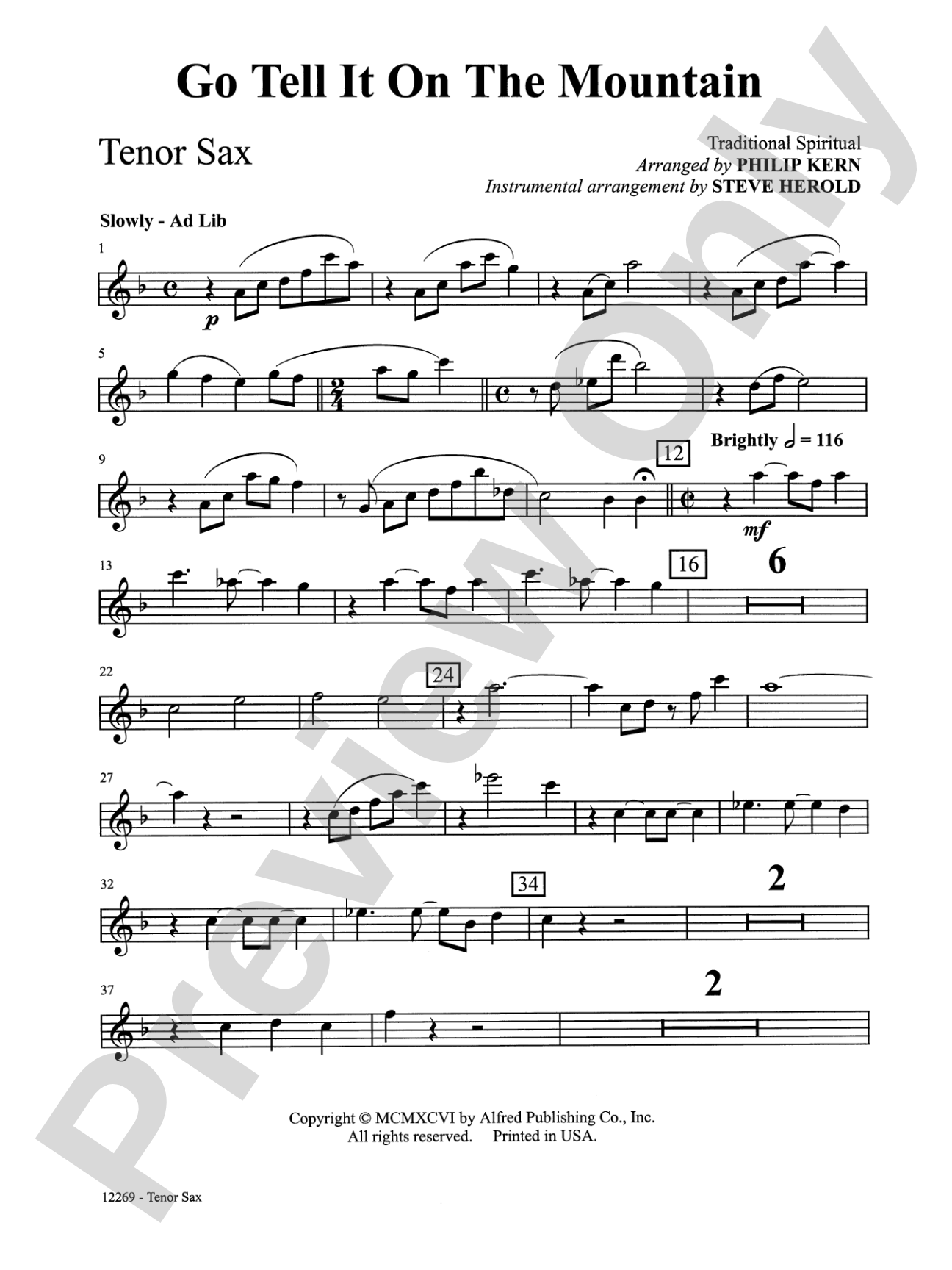 Go Tell It on the Mountain: B-flat Tenor Saxophone: Choral SoundPax