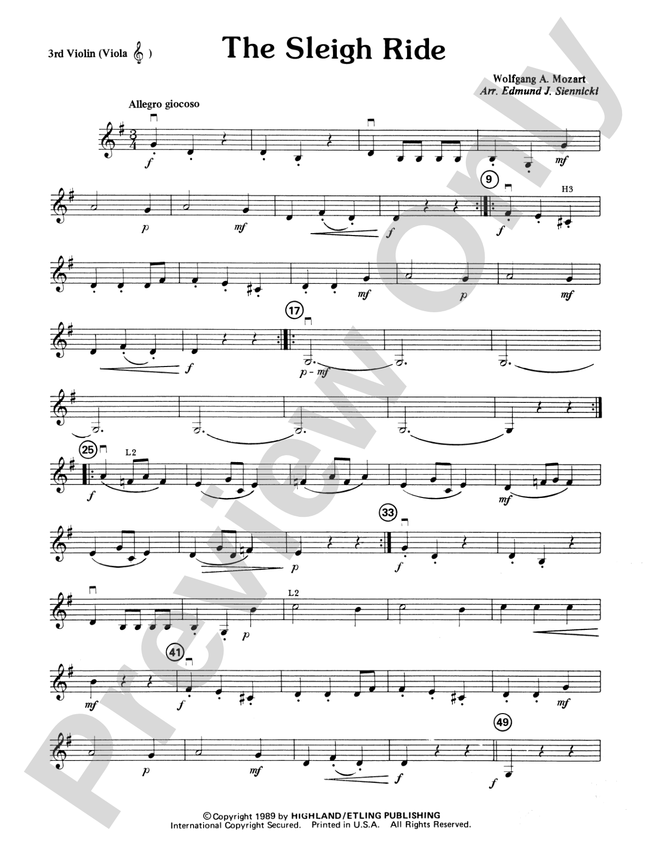 Highland/Etling String Quartet Series: Set 3: 3rd Violin (Viola [TC])