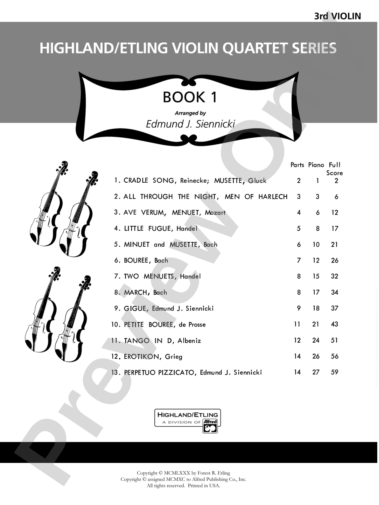 Highland/Etling Violin Quartet Series: Set 1: 3rd Violin (Viola [TC])