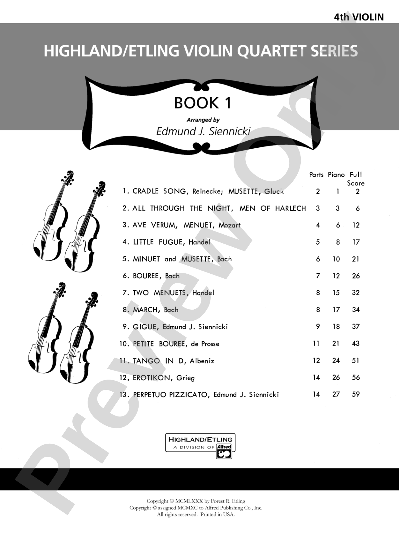 Highland/Etling Violin Quartet Series: Set 1: 4th Violin