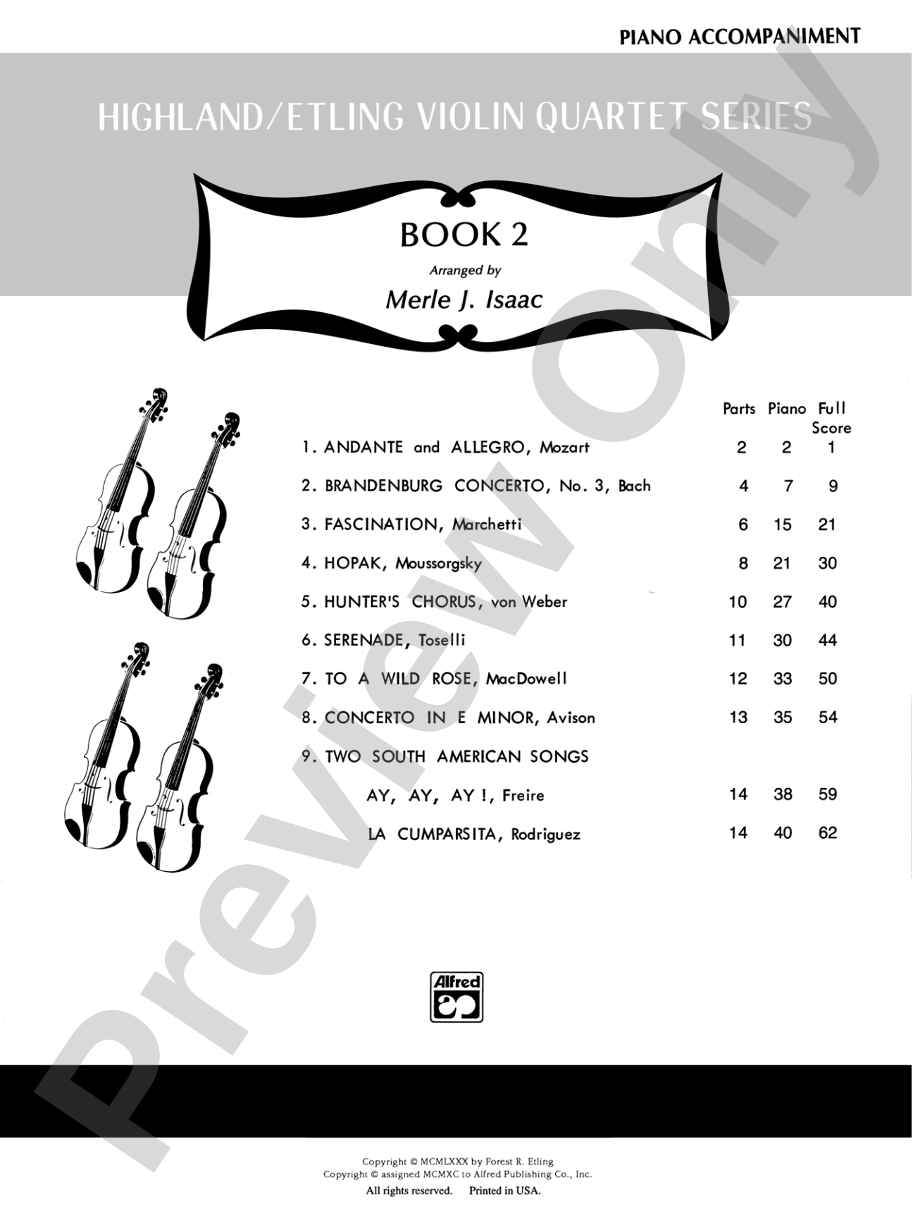 Highland/Etling Violin Quartet Series: Set 2: Piano Accompaniment