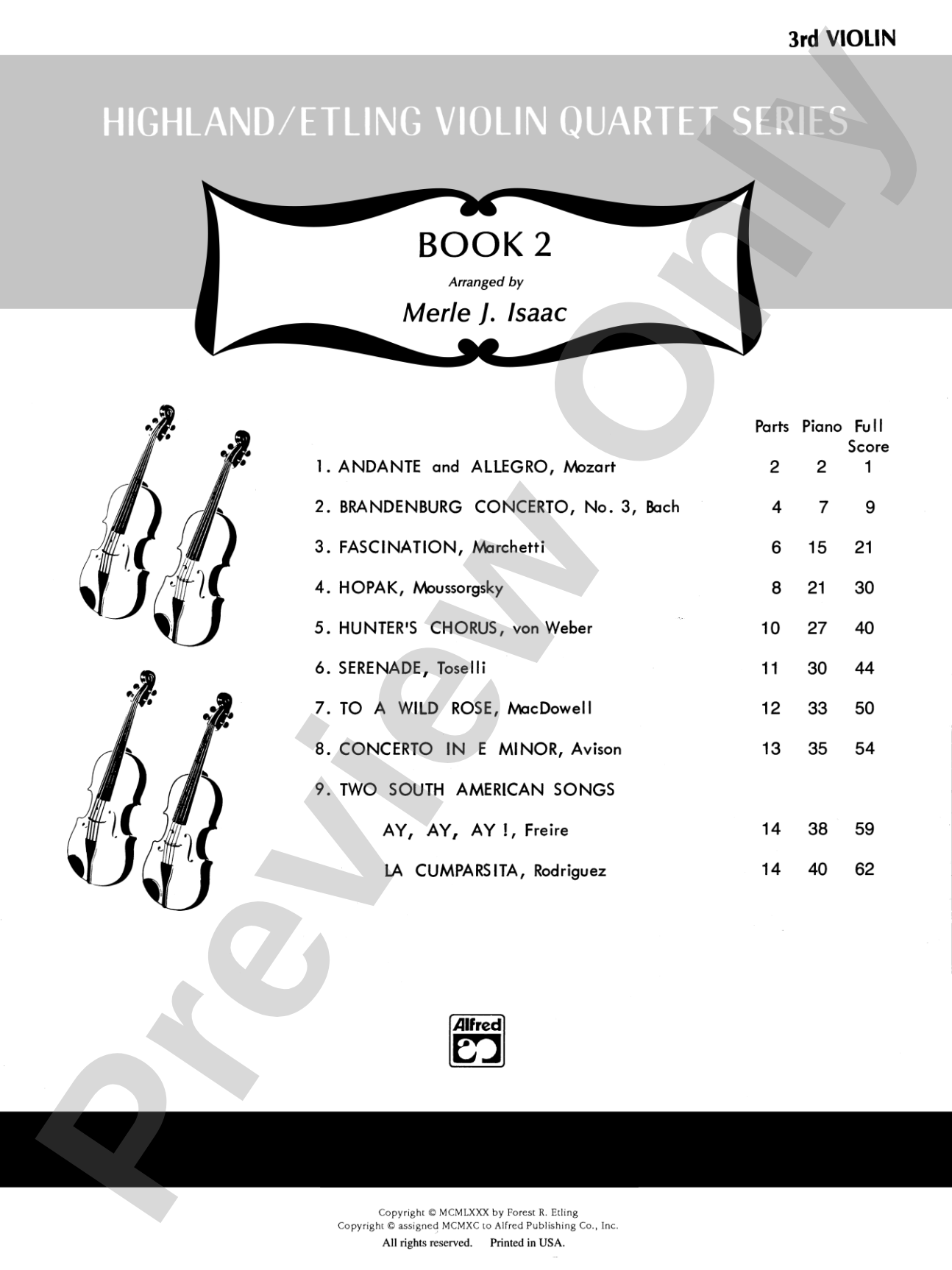 Highland/Etling Violin Quartet Series: Set 2: 3rd Violin (Viola [TC])