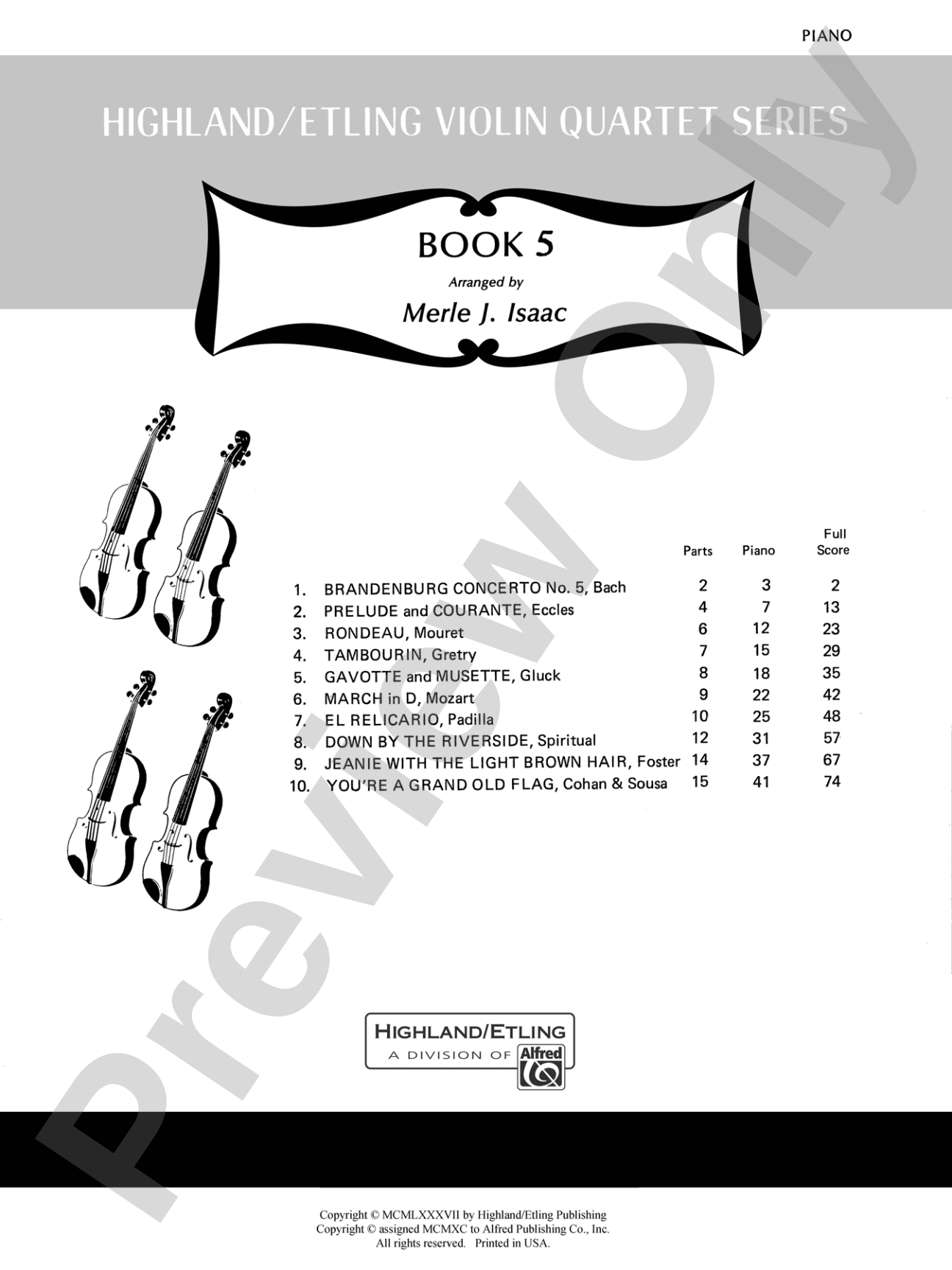Highland/Etling Violin Quartet Series: Set 5: Piano Accompaniment