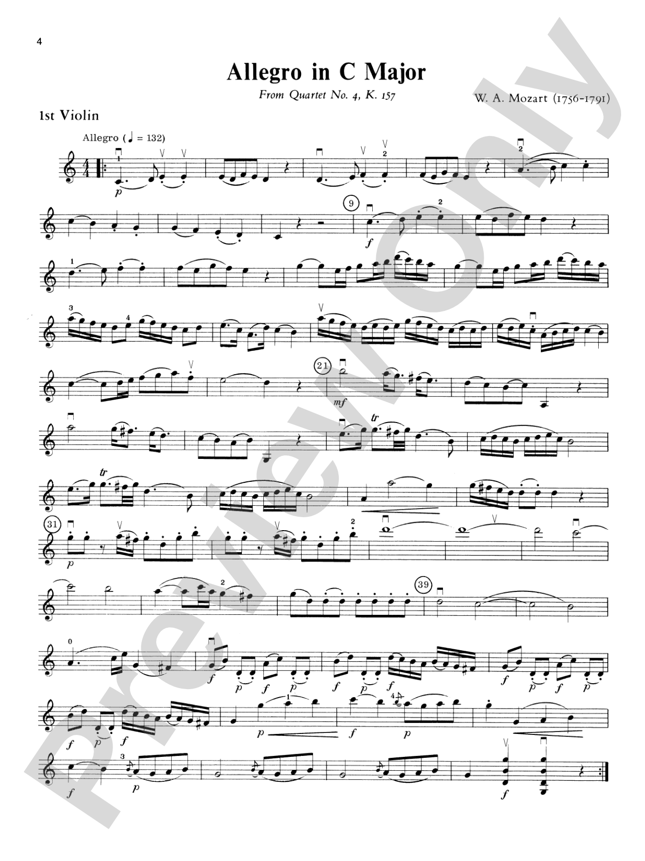 Mozart String Quartets: 1st Violin
