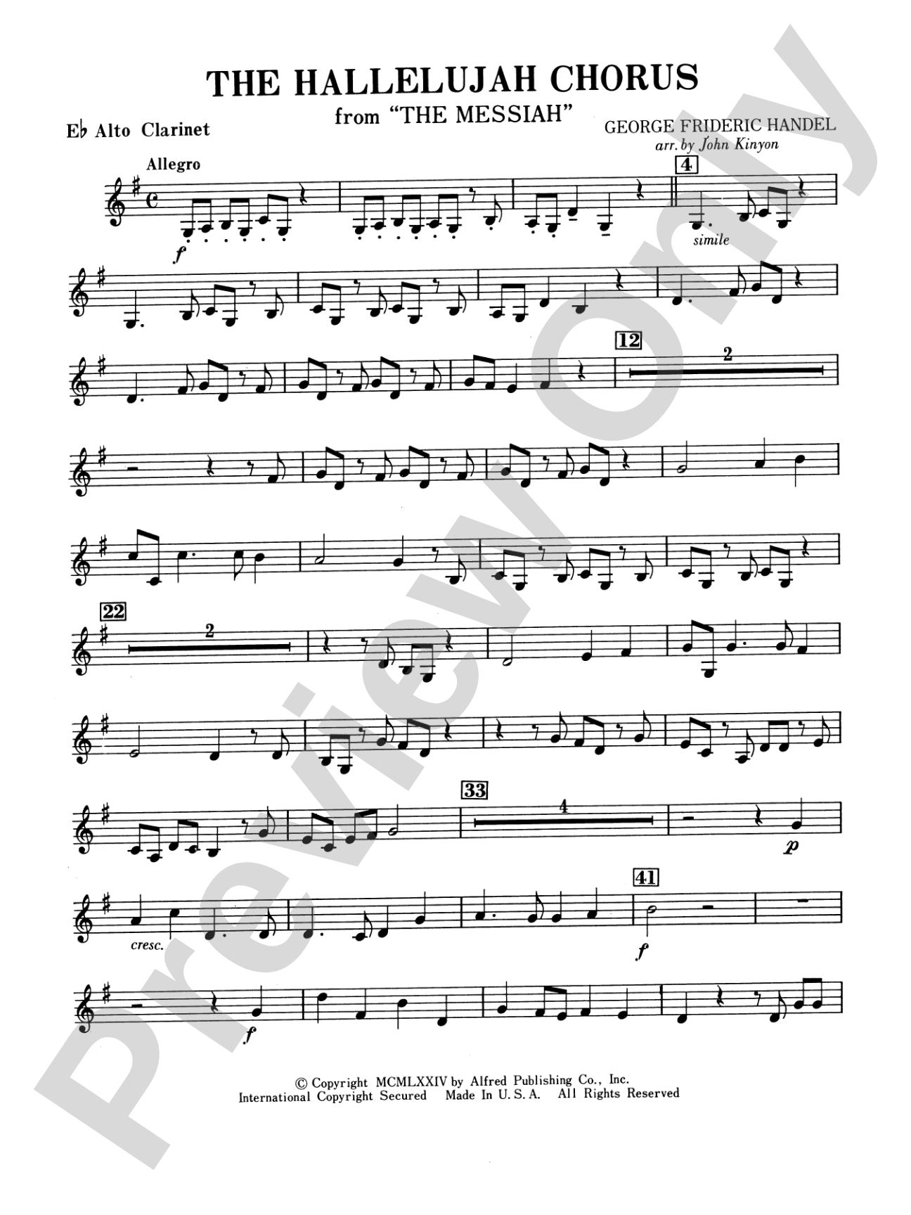 Hallelujah Chorus: E-flat Alto Clarinet