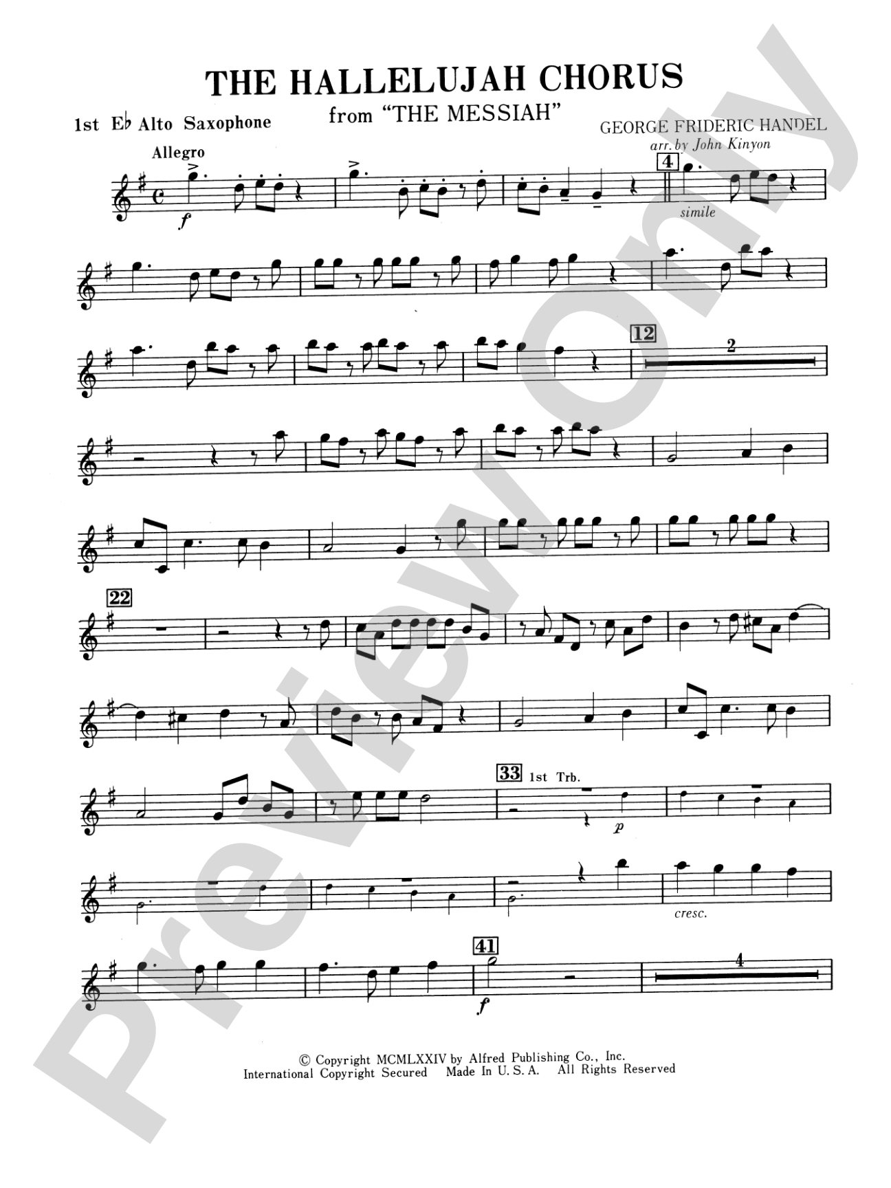 Hallelujah Chorus: E-flat Alto Saxophone