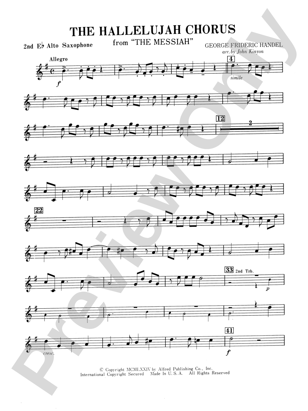 Hallelujah Chorus: 2nd E-flat Alto Saxophone