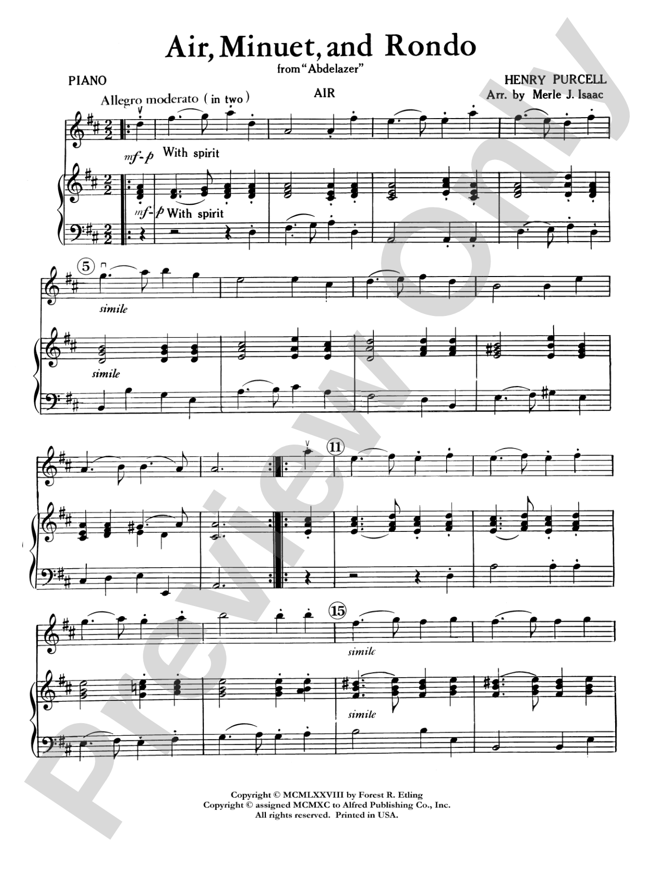 Air, Minuet and Rondo: Piano Accompaniment
