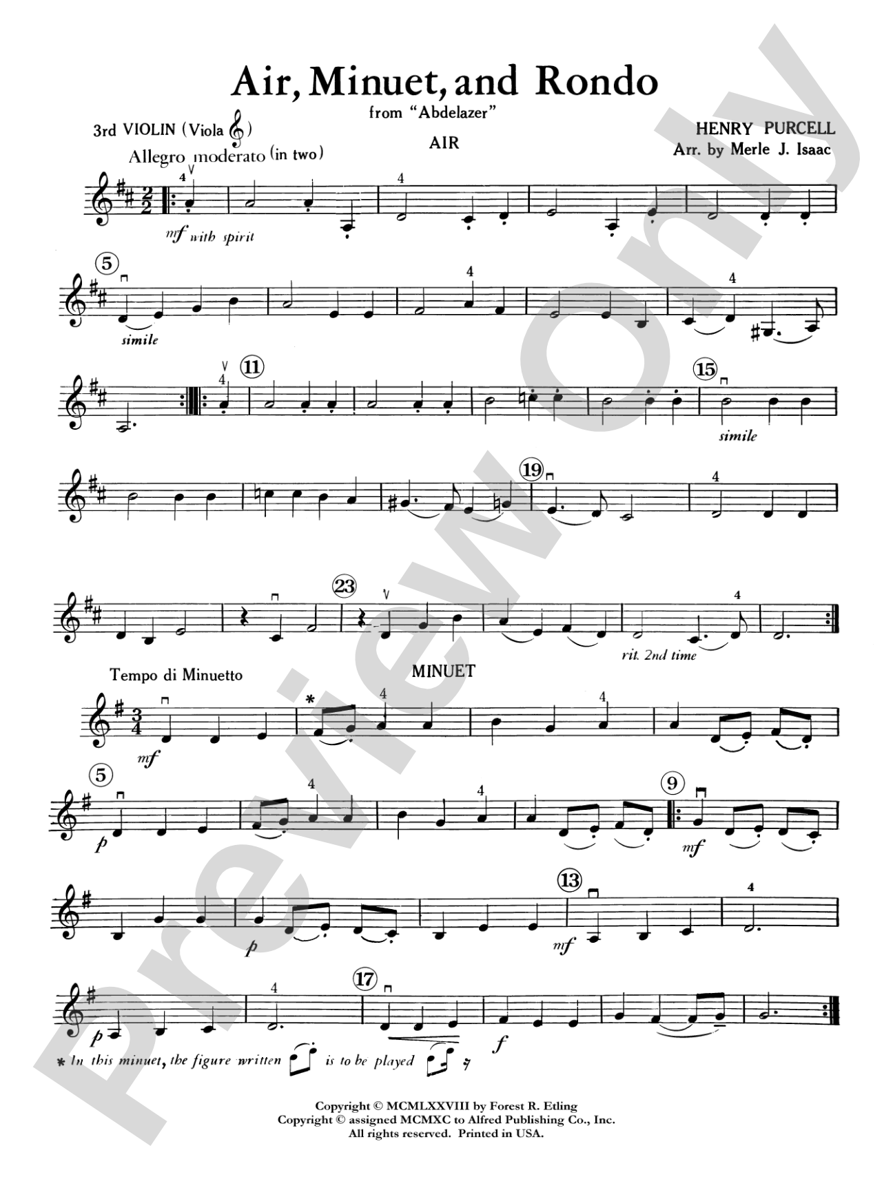 Air, Minuet and Rondo: 3rd Violin (Viola [TC])