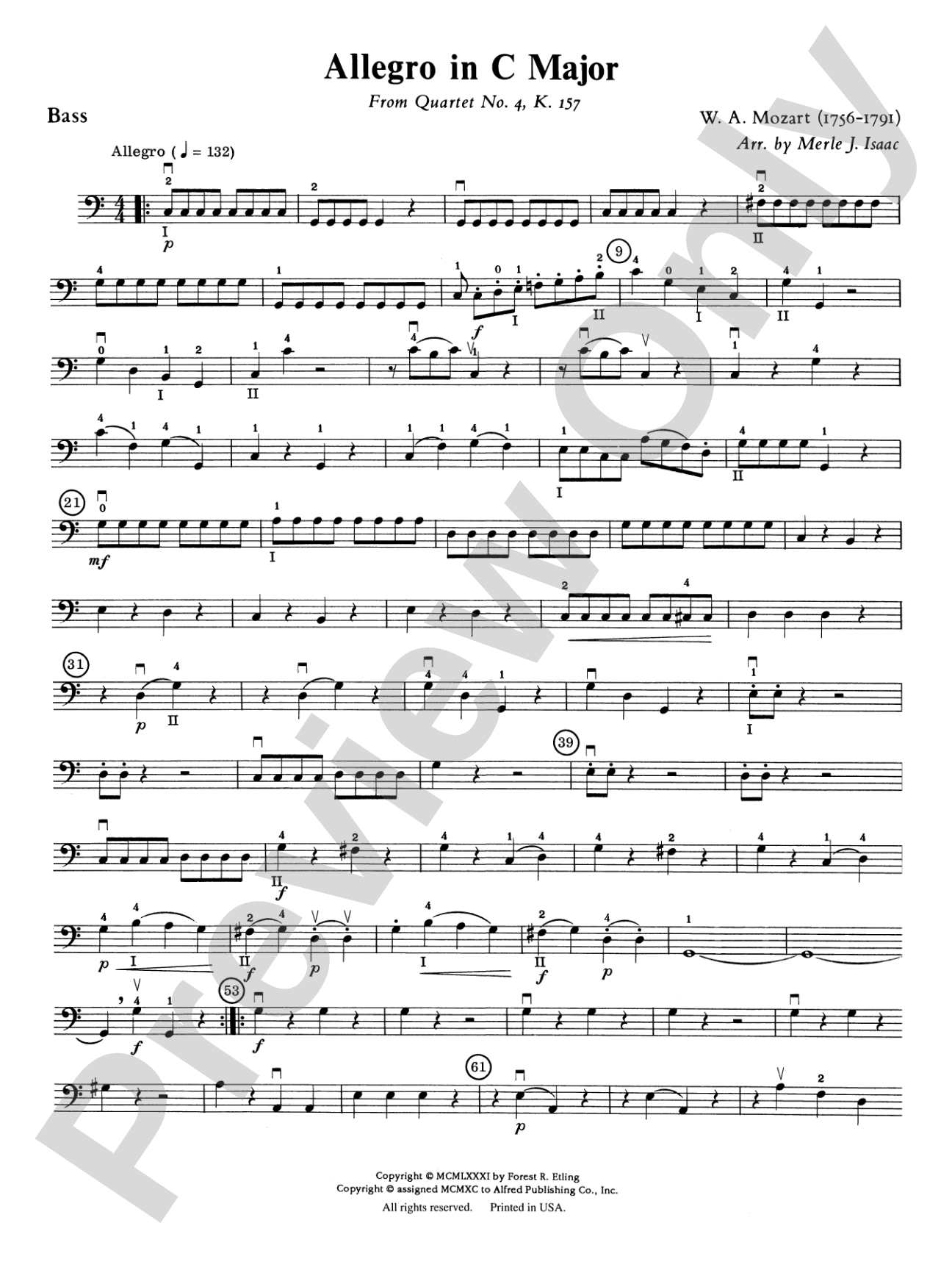 Allegro in C Major: String Bass