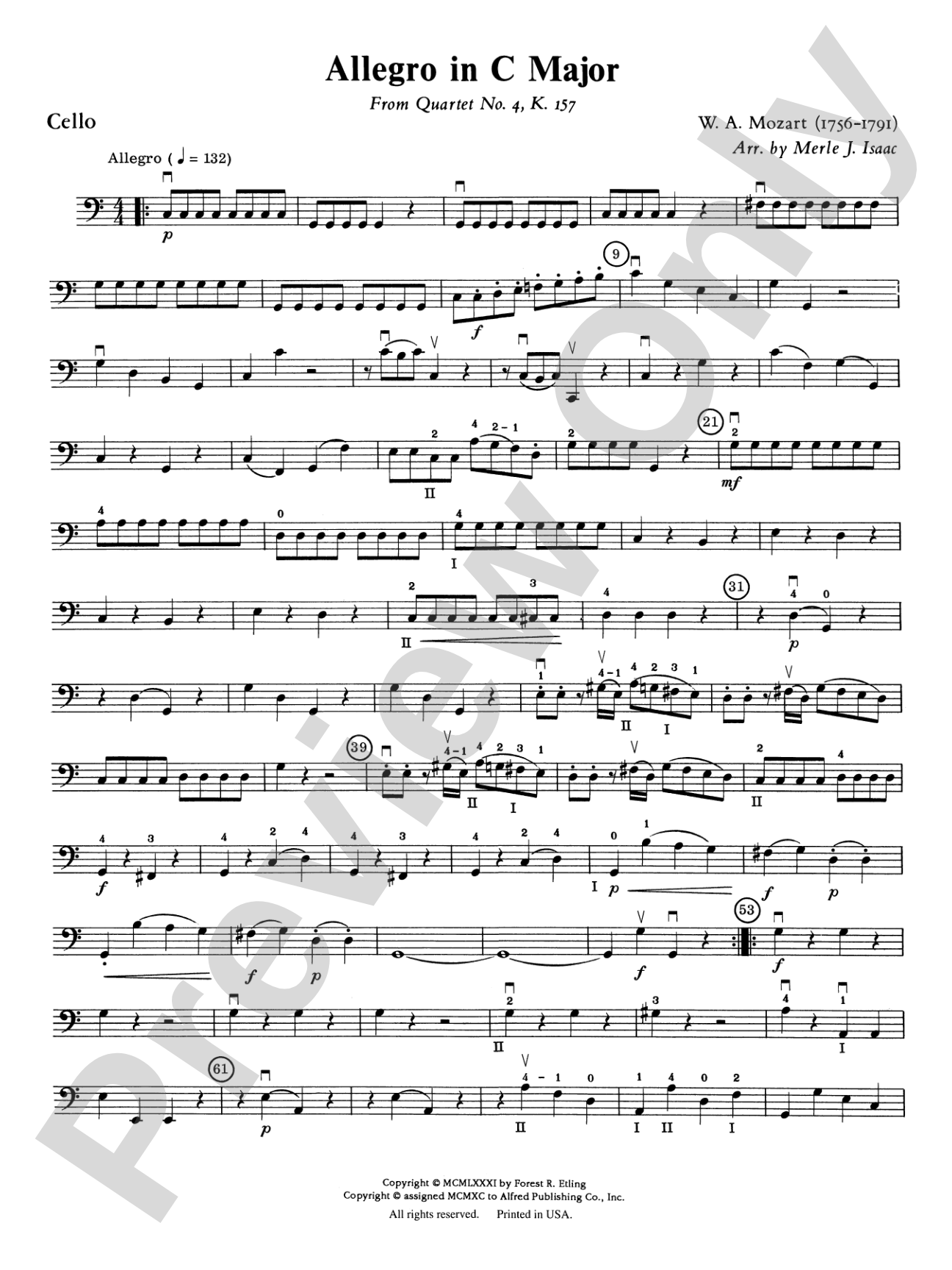 Allegro in C Major: Cello