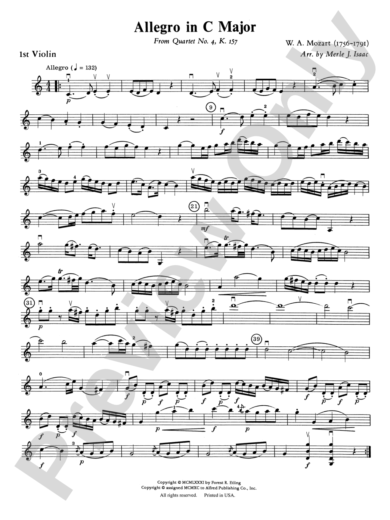 Allegro in C Major: 1st Violin