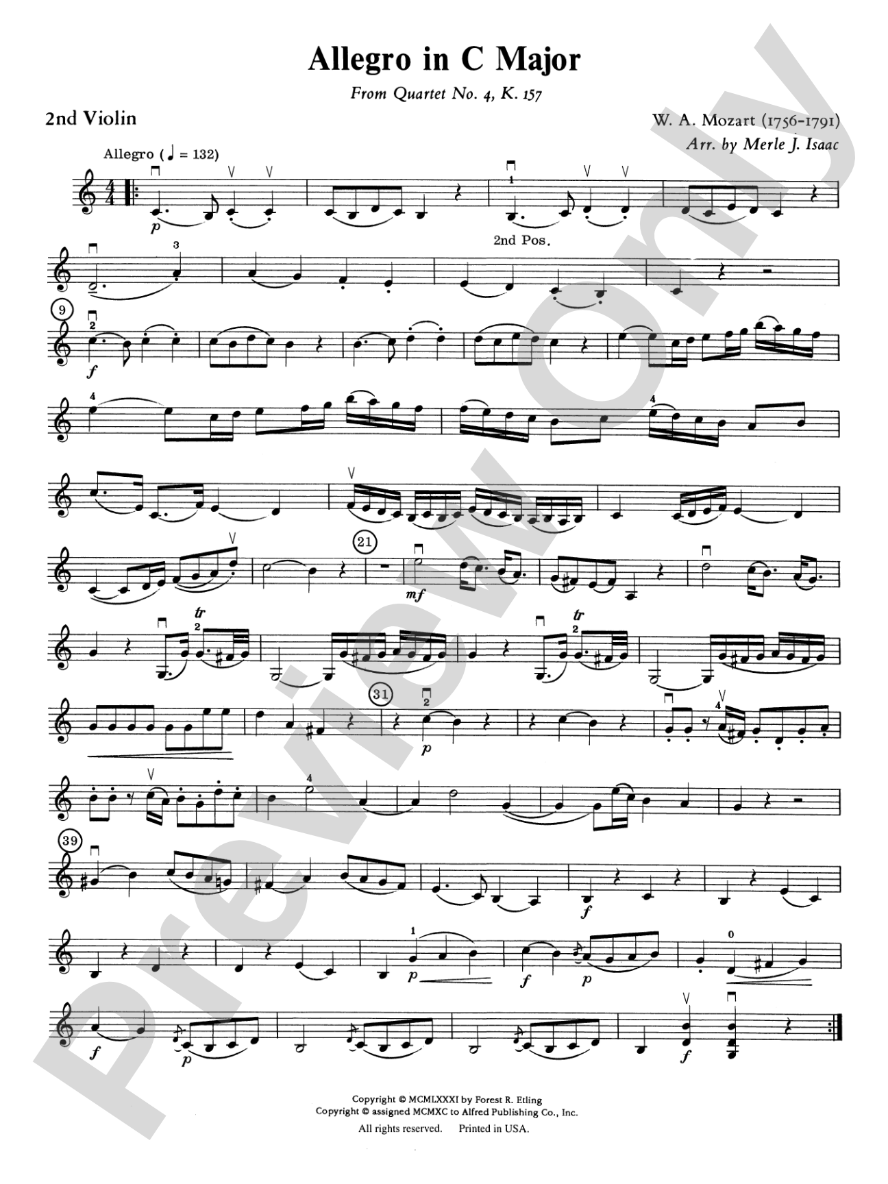 Allegro in C Major: 2nd Violin