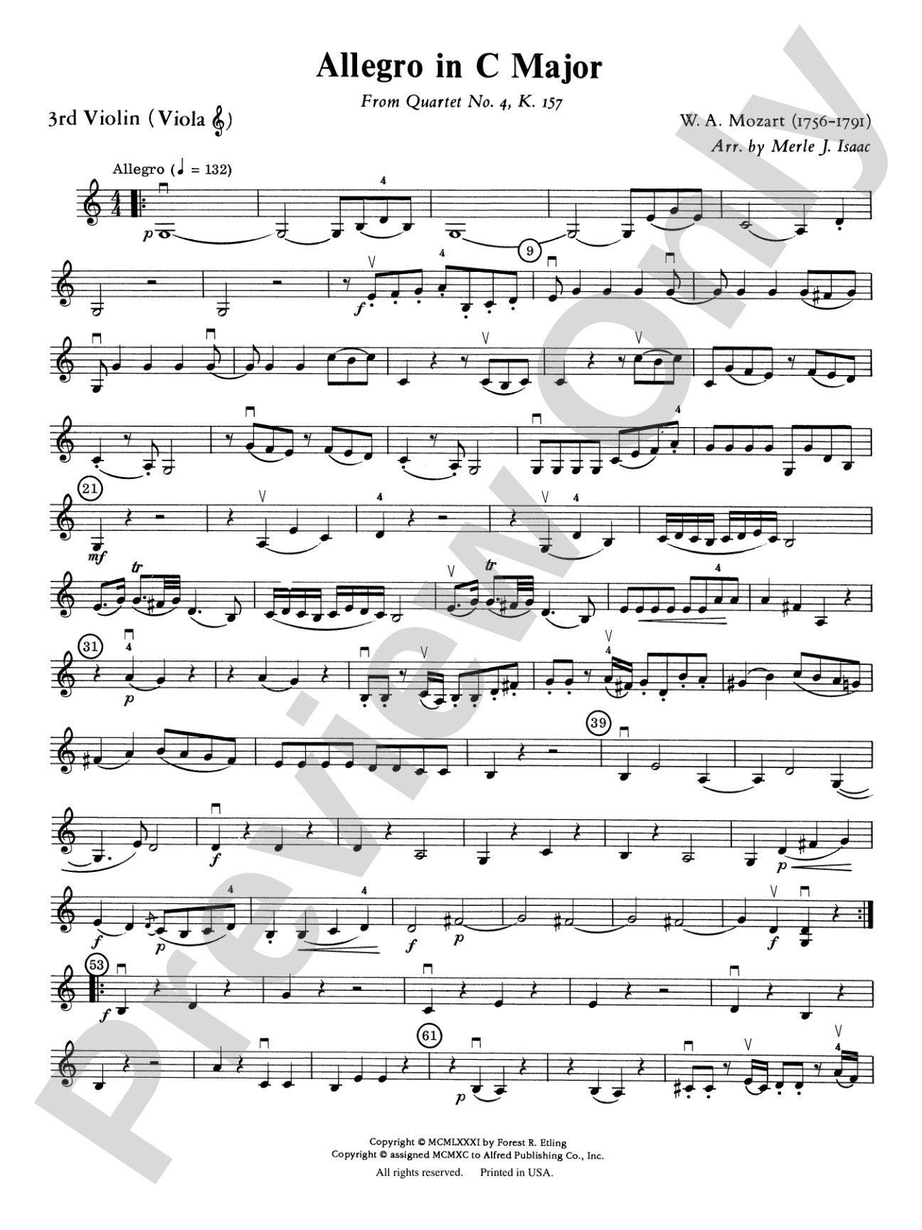 Allegro in C Major: 3rd Violin (Viola [TC])