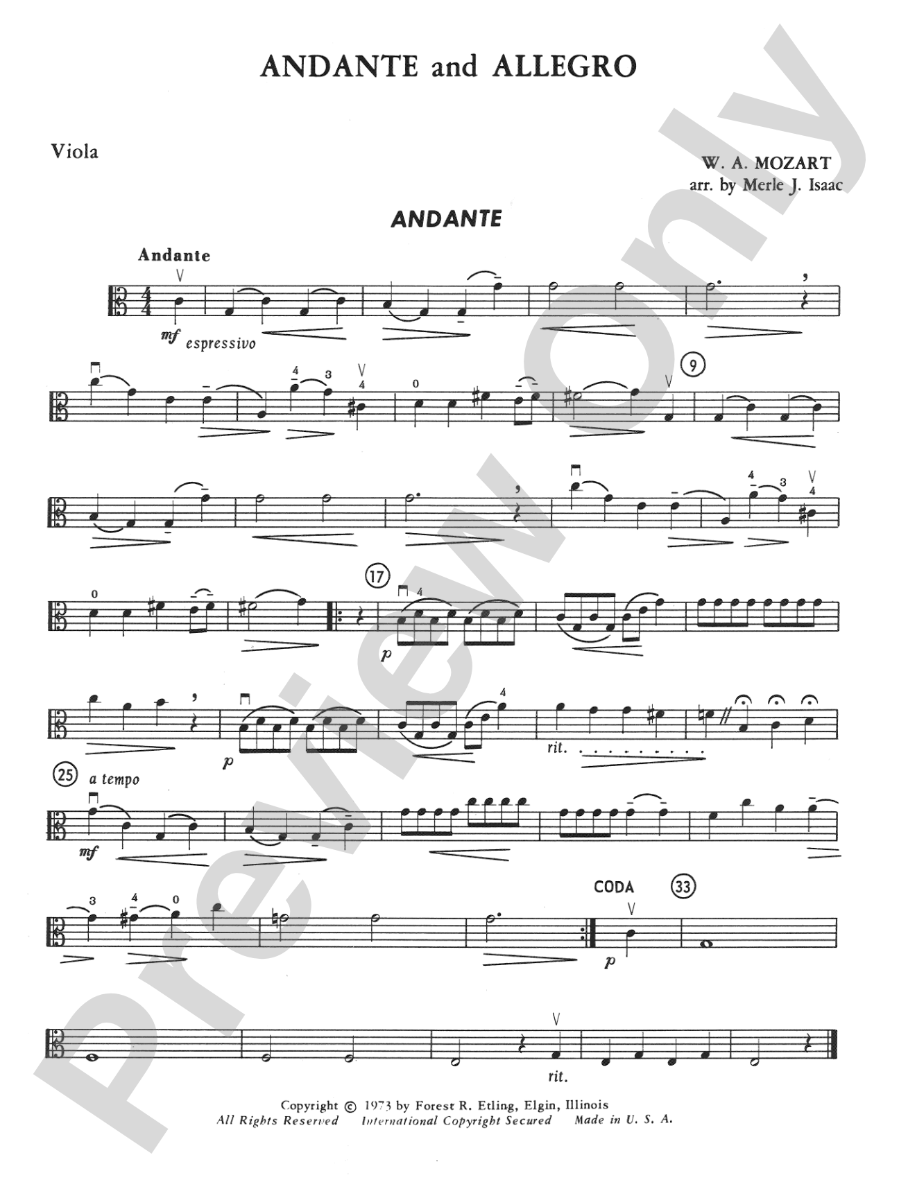 Andante and Allegro: Viola