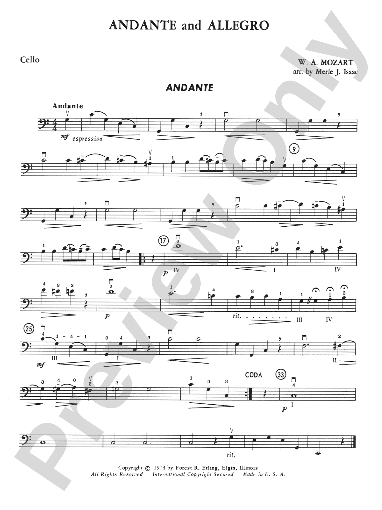 Andante and Allegro: Cello