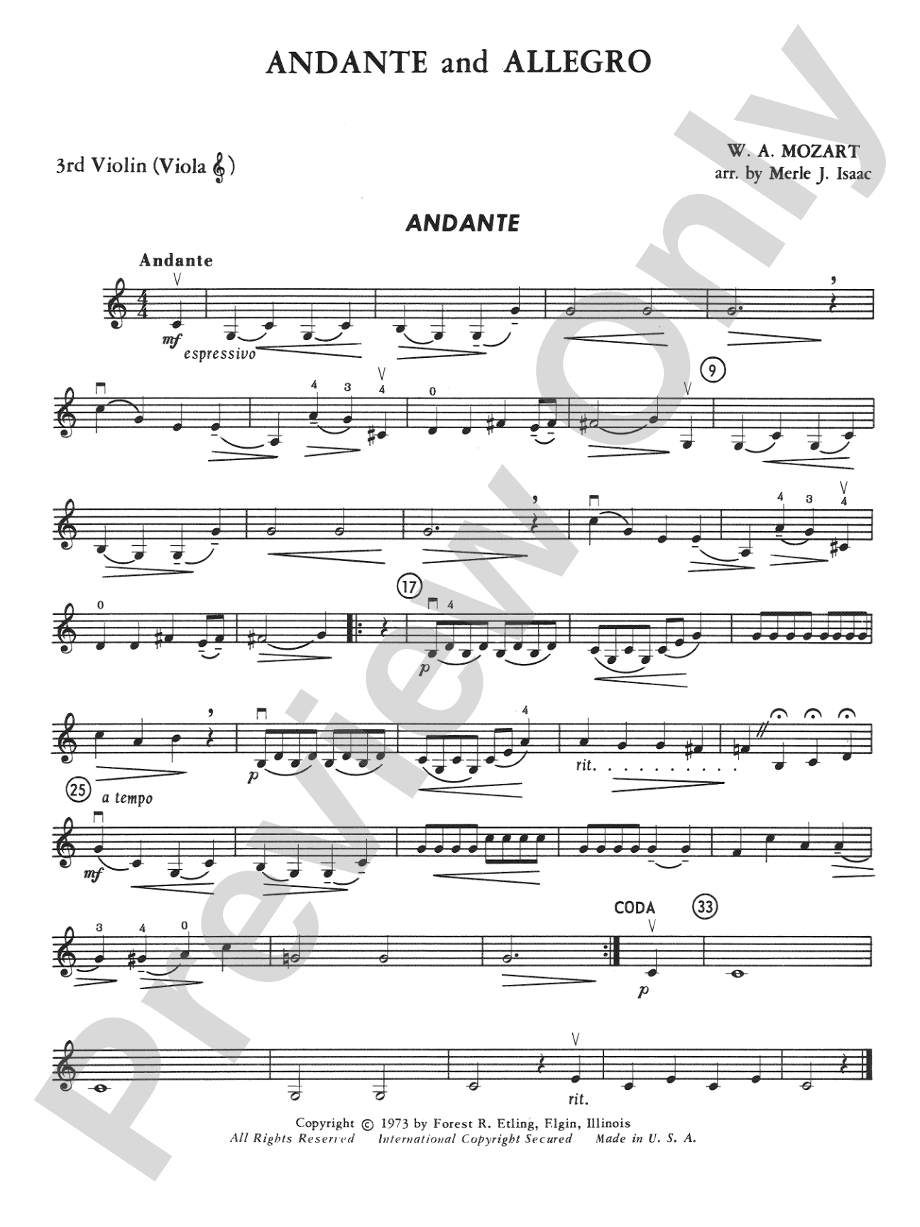 Andante and Allegro: 3rd Violin (Viola [TC])