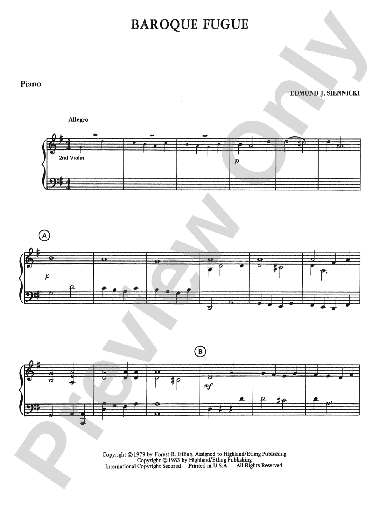Baroque Fugue: Piano Accompaniment