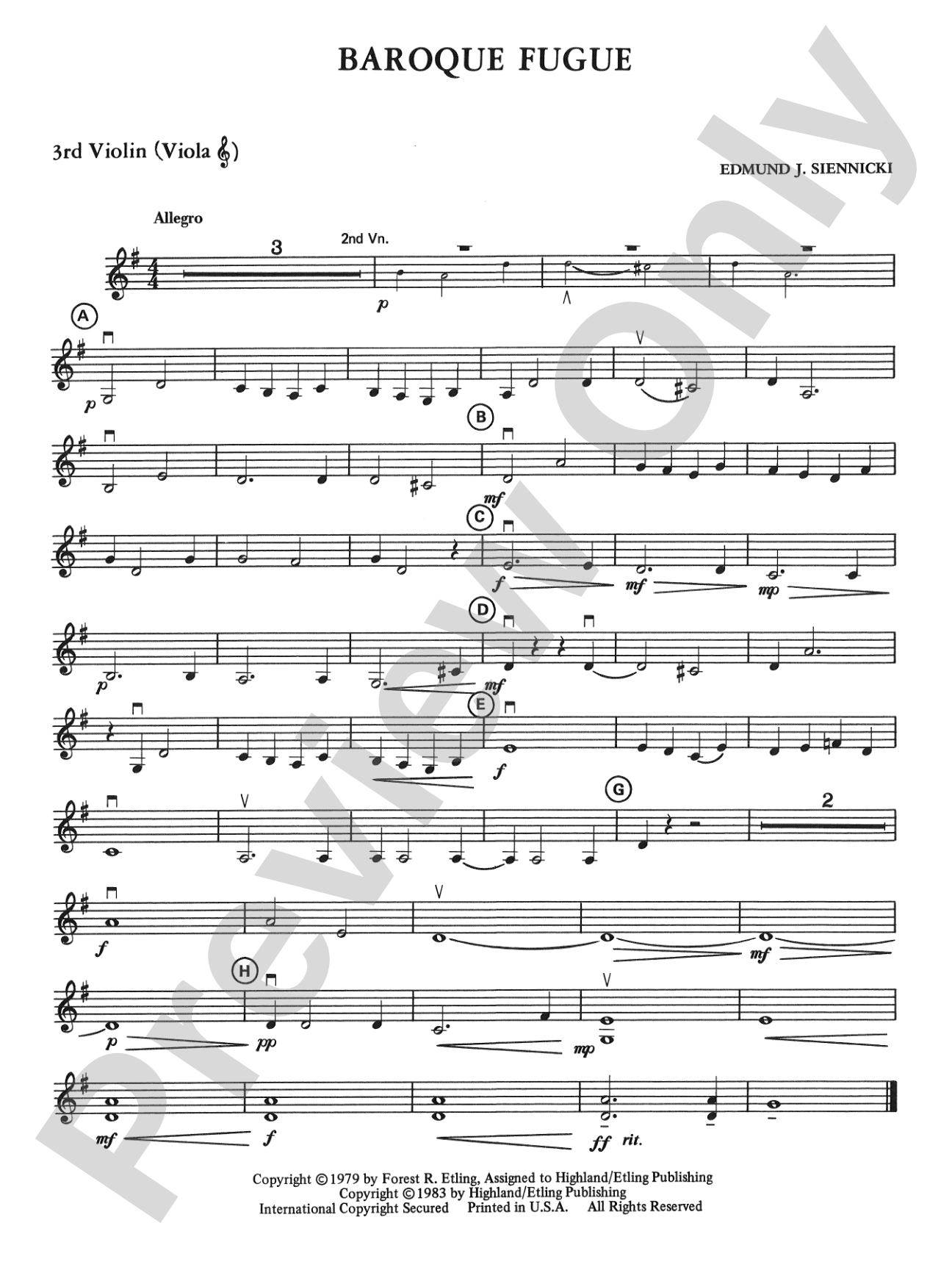 Baroque Fugue: 3rd Violin (Viola [TC])