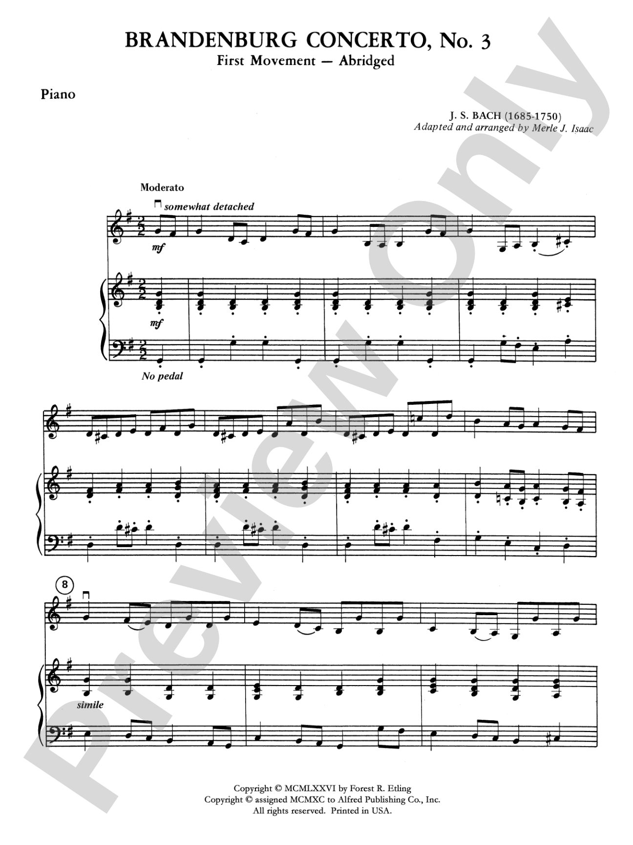 Brandenburg Concerto No. 3: Piano Accompaniment